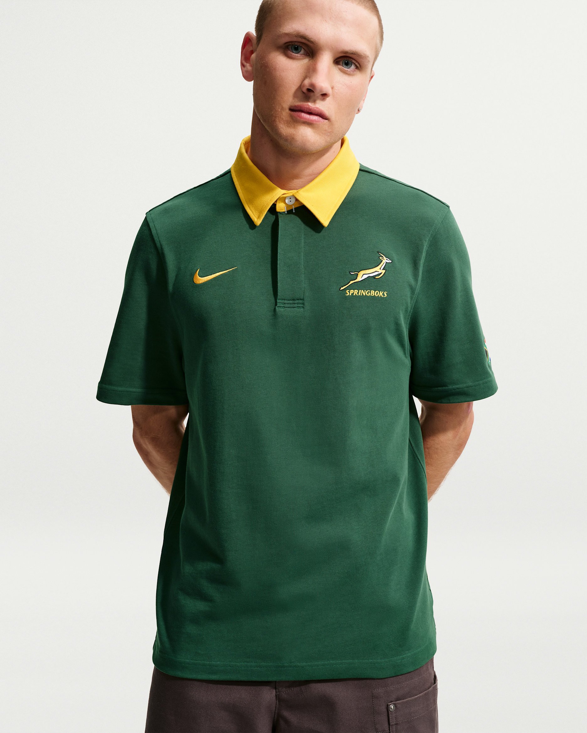 Maillot de rugby à manches courtes Springboks Domicile pour homme - Gorge Green/University Gold/University Gold