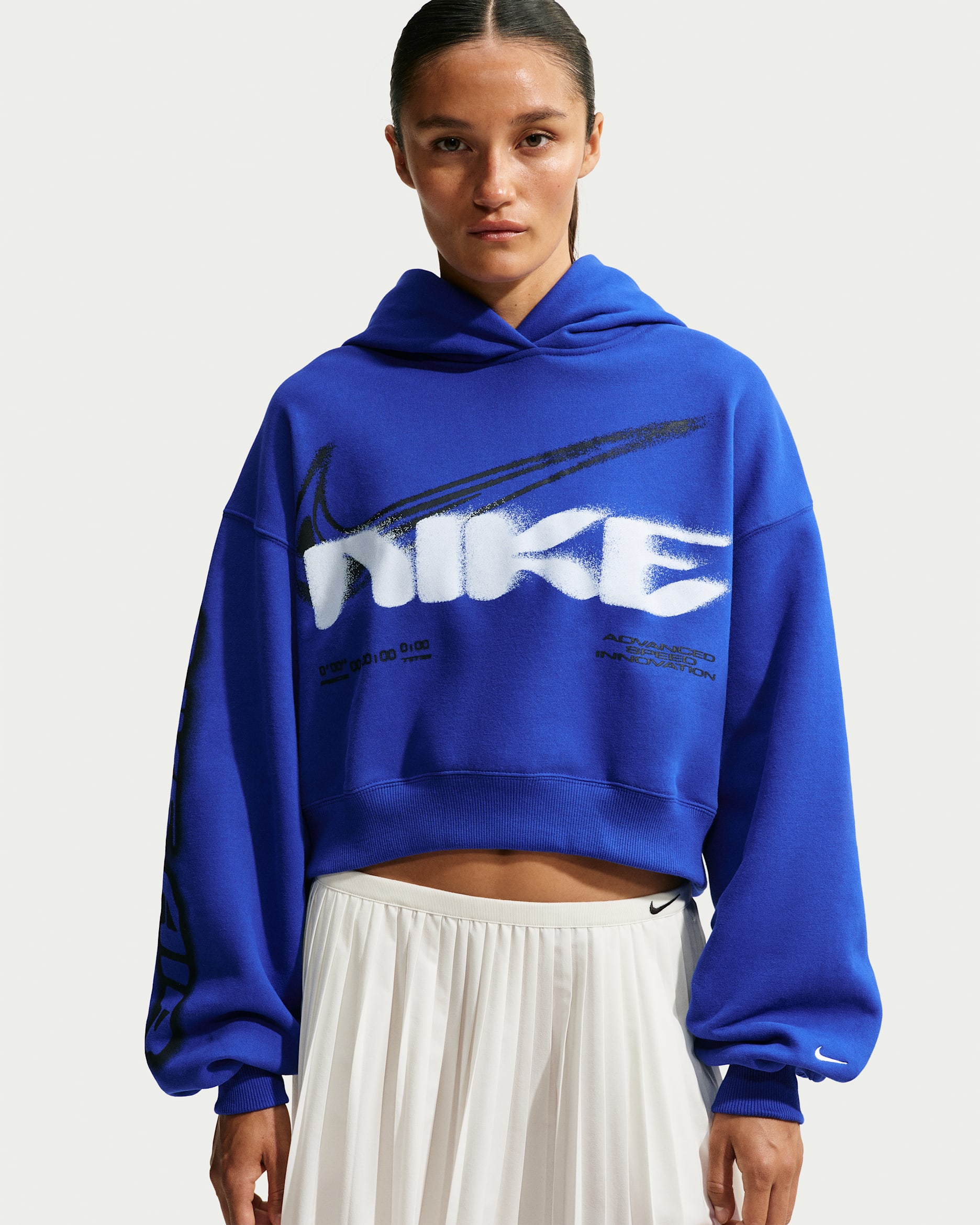 Nike Studio Fleece Women's Cropped Oversized Pullover Hoodie - Old Royal/Sail