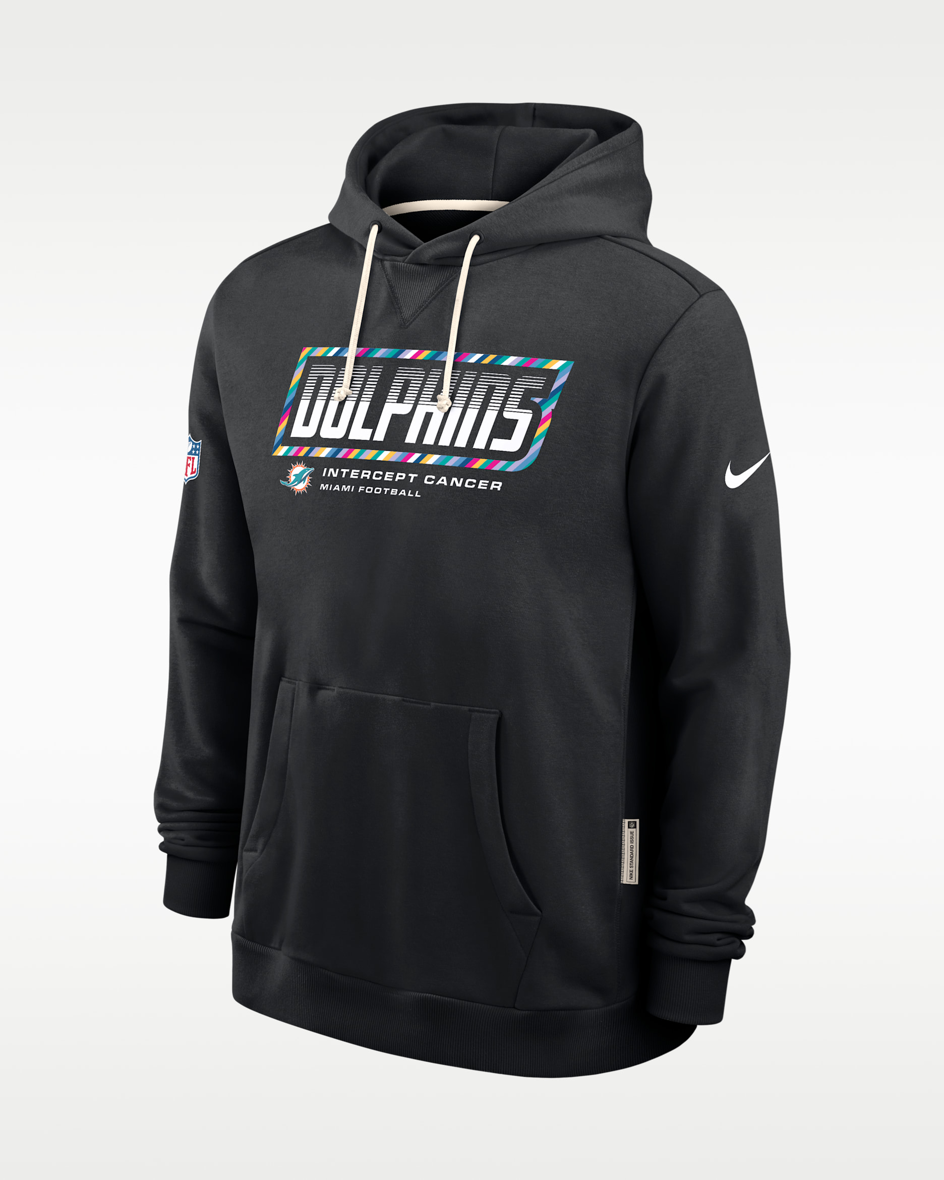 Miami Dolphins Crucial Catch Sideline Standard Issue Men's Nike Dri-FIT NFL Pullover Hoodie - Black