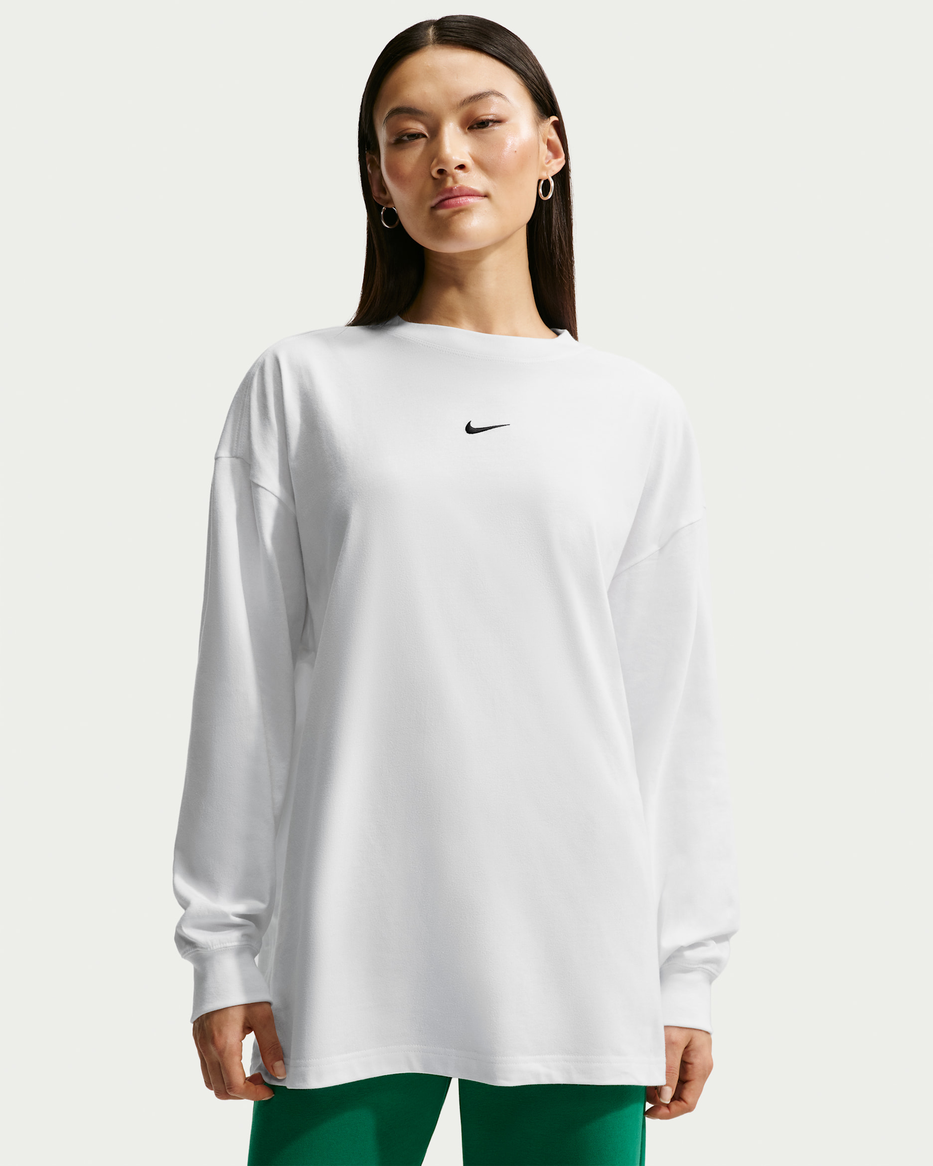 Playera de manga larga oversized para mujer Nike Sportswear Classic - Blanco/Negro