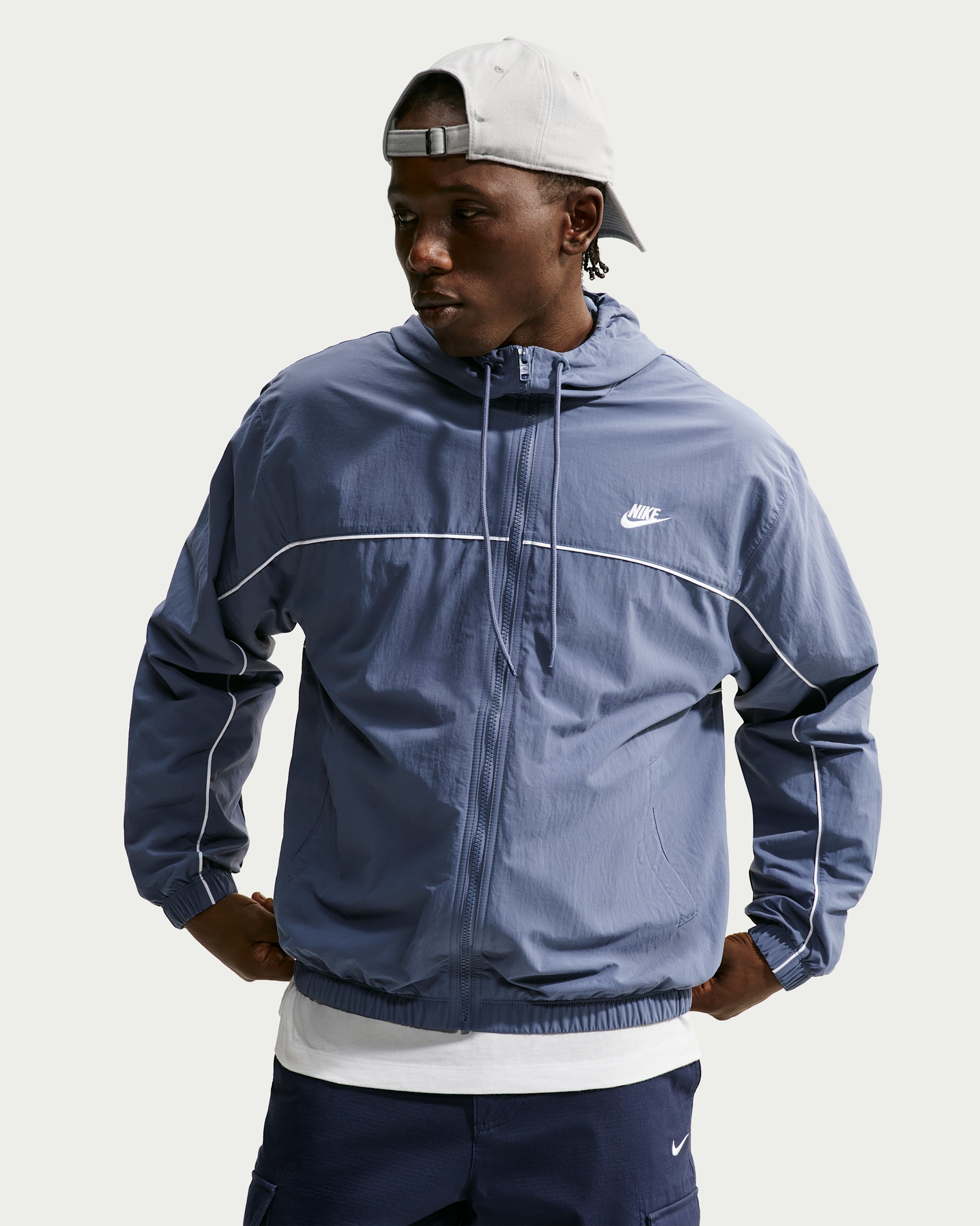 Nike Club Men's Hooded Jacket - Diffused Blue/Obsidian/White/White