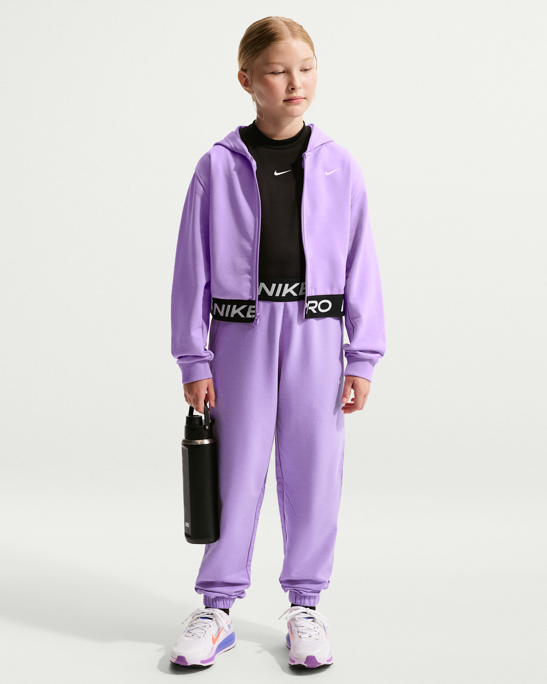 Nike Pro Fleece Big Kids' (Girls') Dri-FIT Joggers - Violet Star/Violet Star/Black/White
