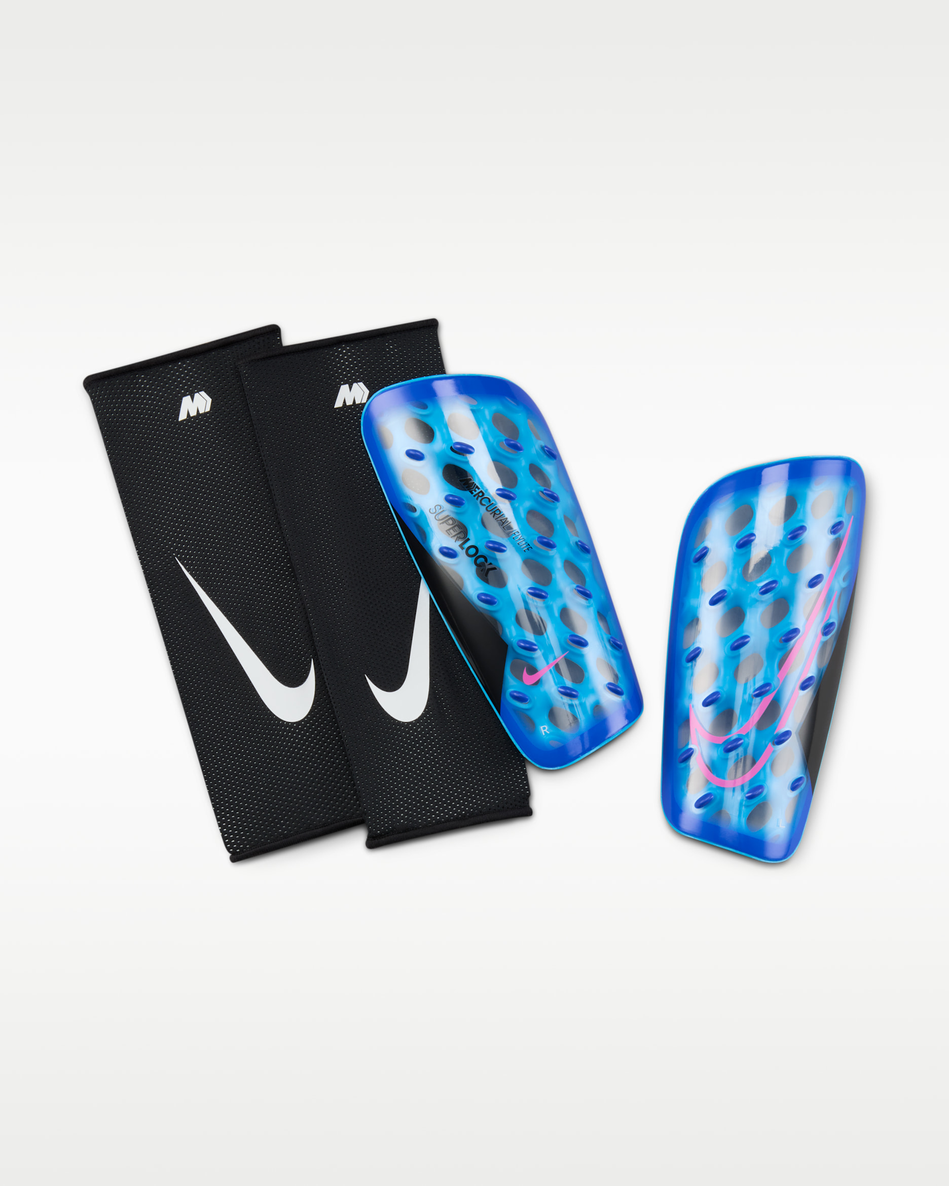 Nike Mercurial FlyLite SuperLock Fußball-Schienbeinschoner - Racer Blue/Schwarz/Pink Blast
