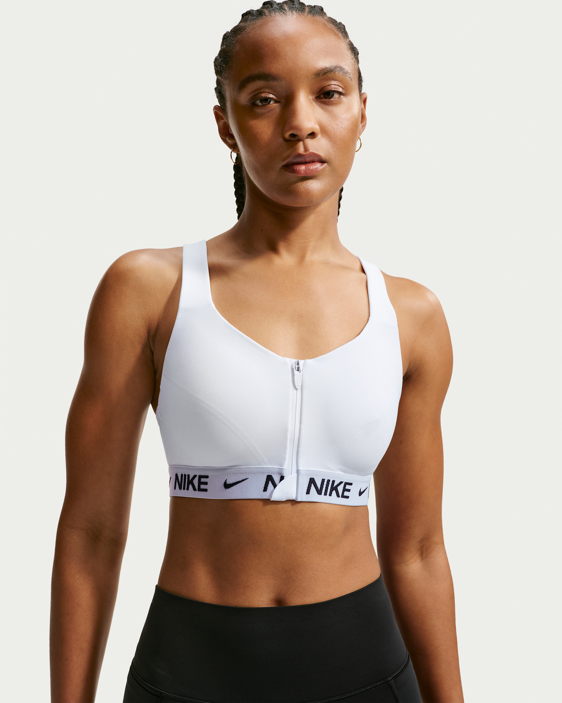 Brassière de sport rembourrée à maintien supérieur avec zip avant Nike Indy pour femme - Blanc