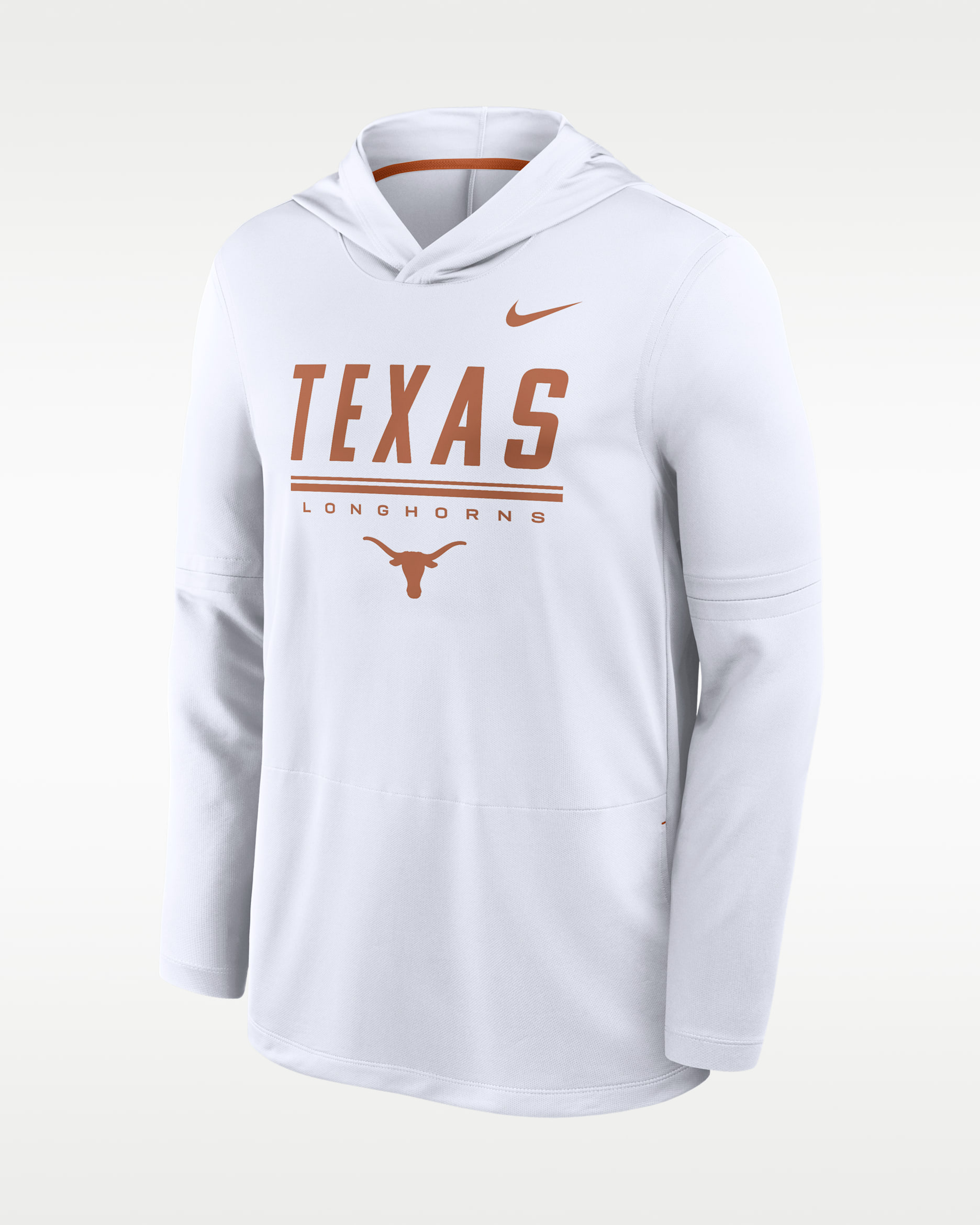 Texas Sideline Men's Nike Dri-FIT College Long-Sleeve Hooded Top - White/Desert Orange