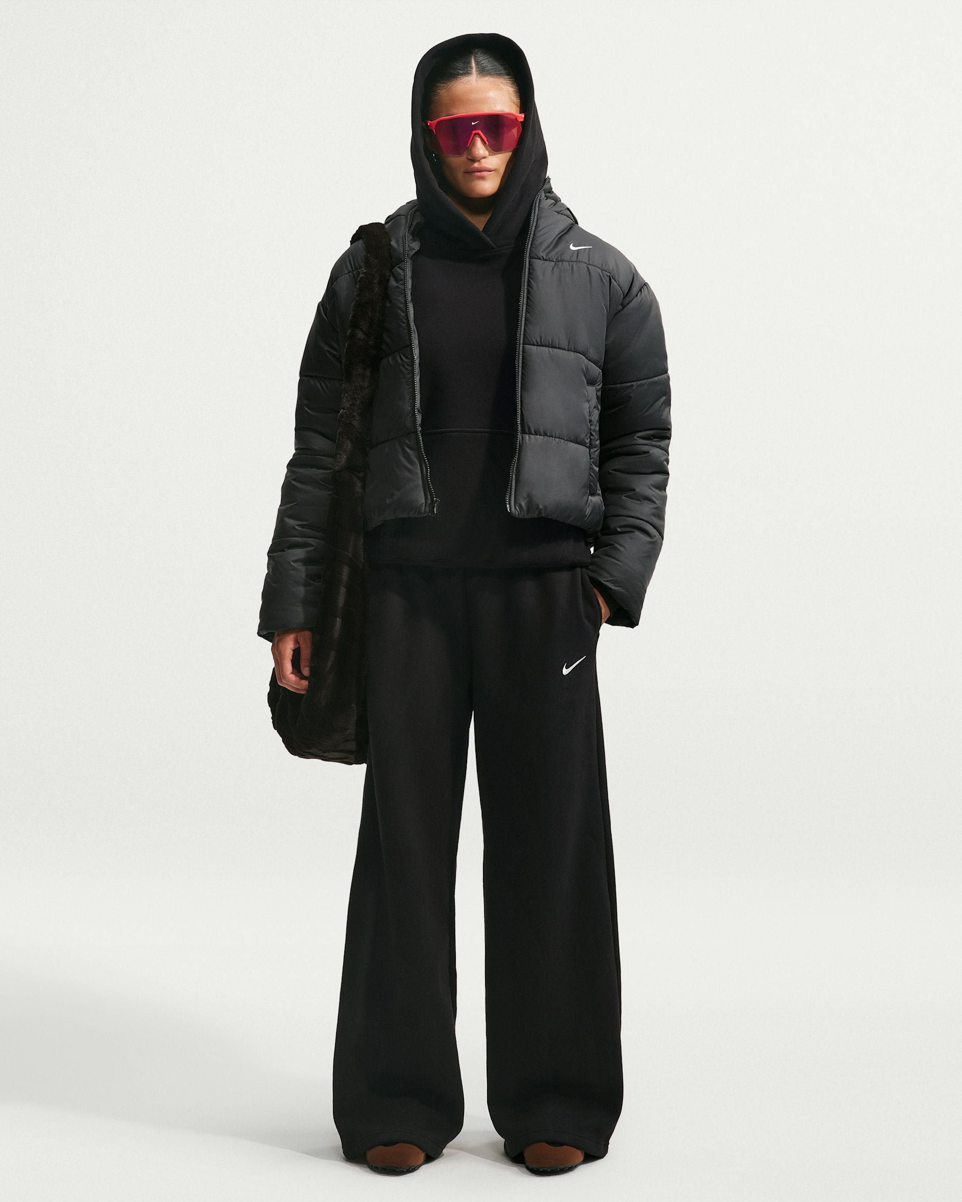 Nike Studio Fleece Medium Weight Women's Mid-Rise Wide-Leg Pants - Total Black/Sail