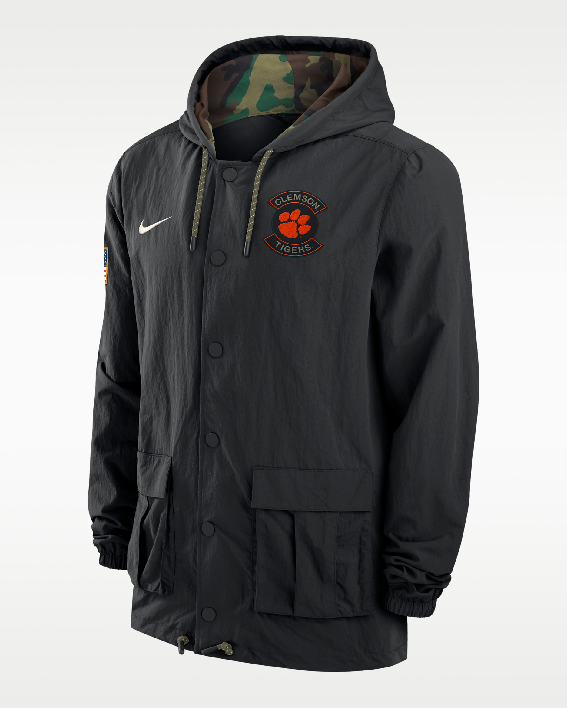 Clemson Men's Nike Full-Snap Hooded Military Jacket - Black