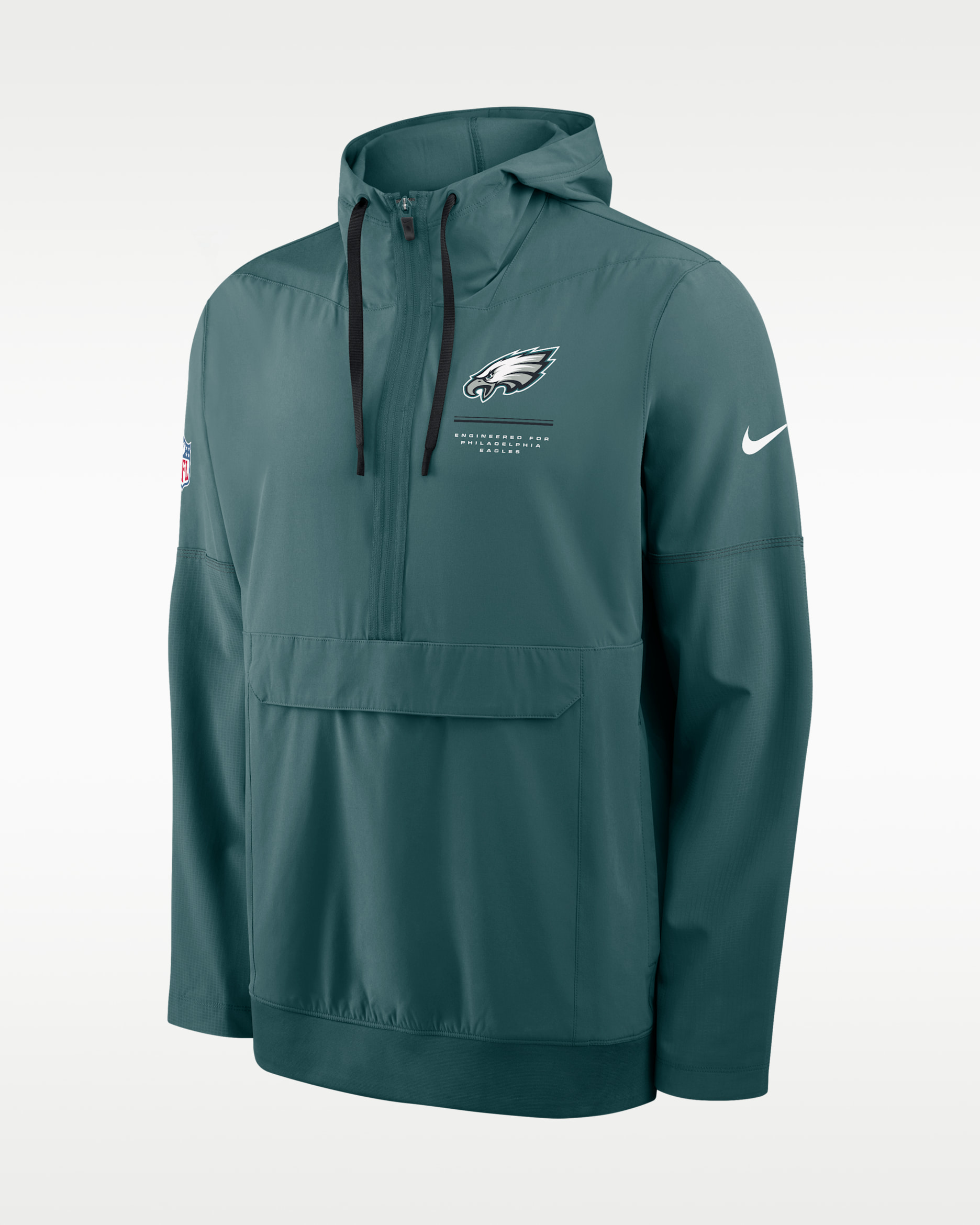 Chamarra Nike de la NFL de medio cierre con gorro para hombre Philadelphia Eagles Sideline Anorak - Azul verdoso