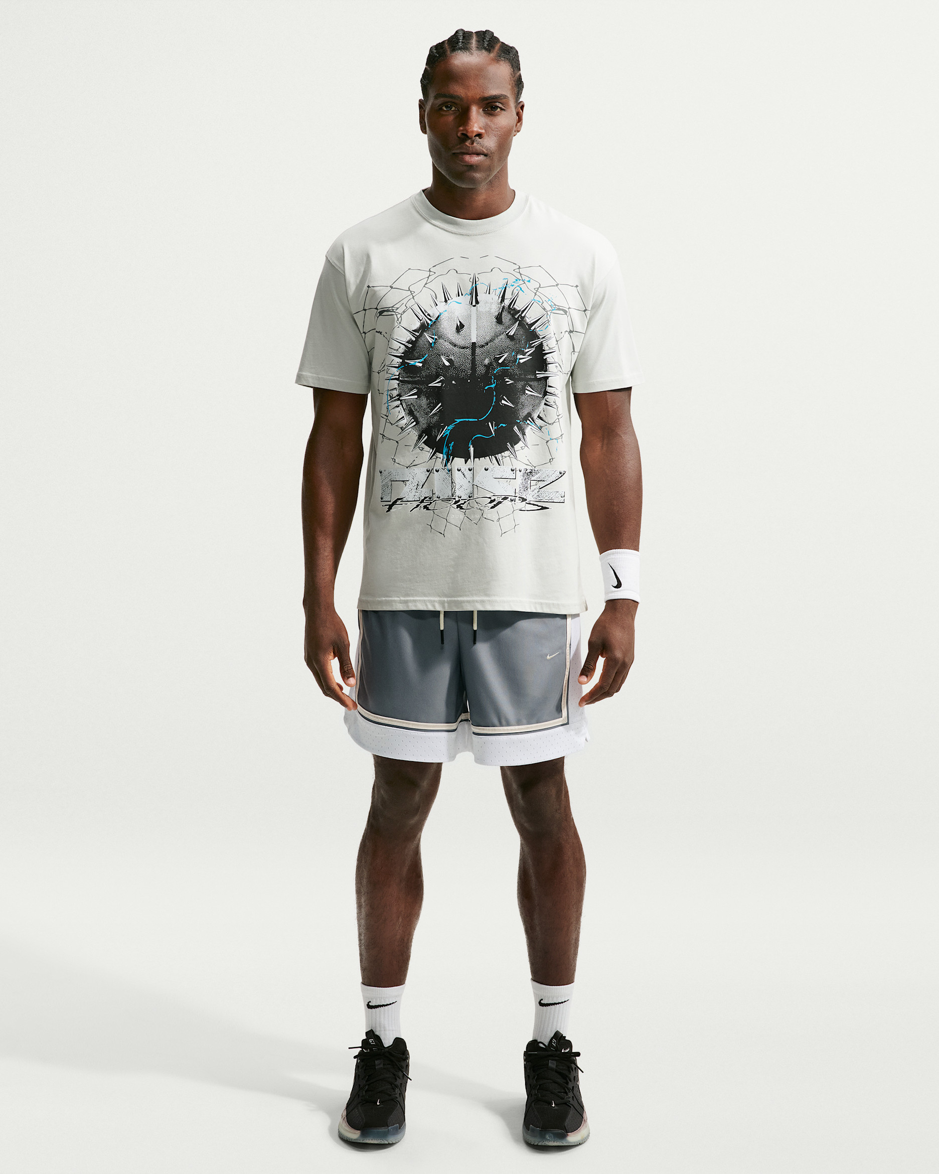 Shorts de básquetbol Dri-FIT de 15 cm para hombre Nike Standard Issue - Gris azulado/Blanco/Marfil pálido/Marfil pálido