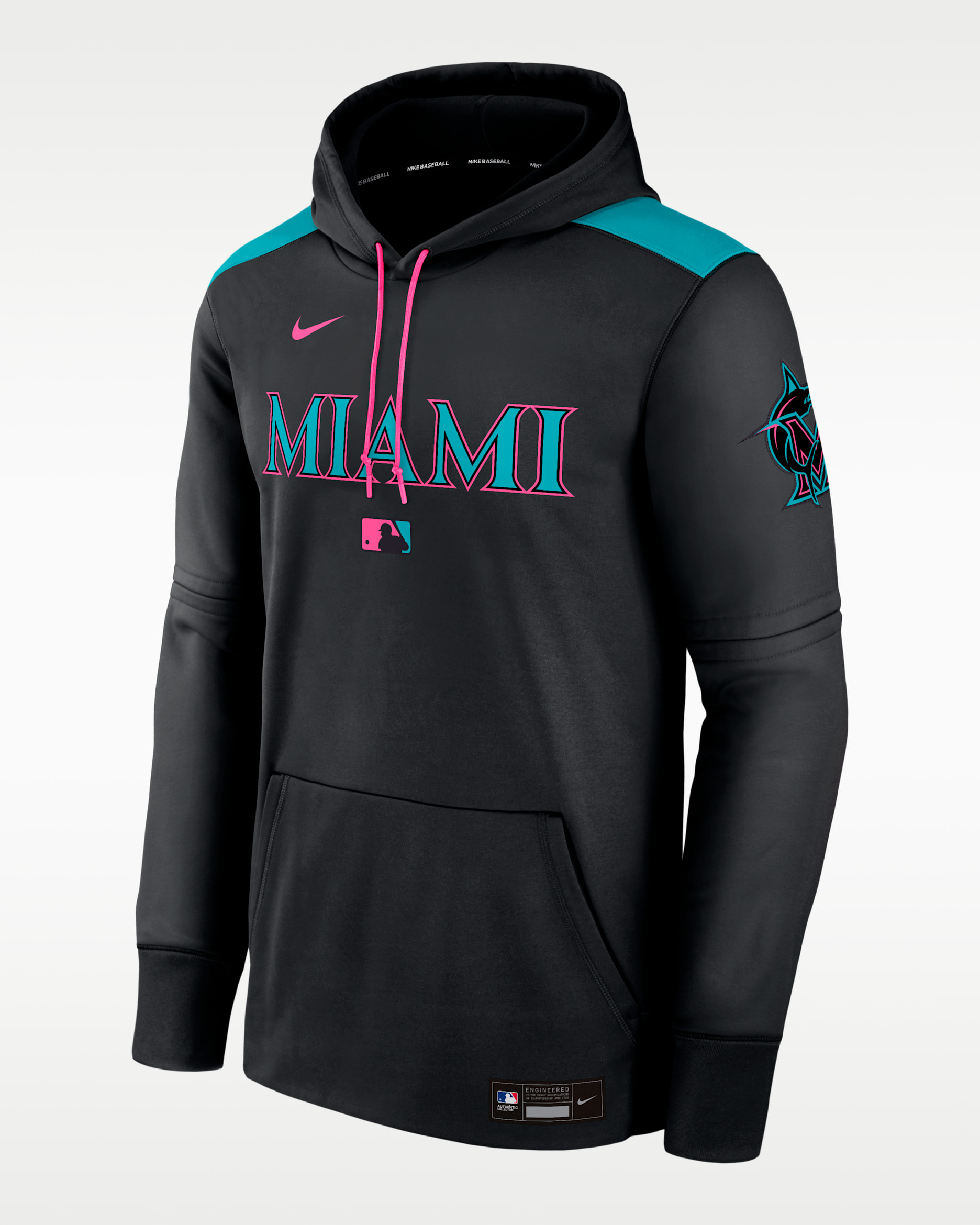 Miami Marlins Authentic Collection City Connect Men's Nike Therma MLB Pullover Hoodie - Black