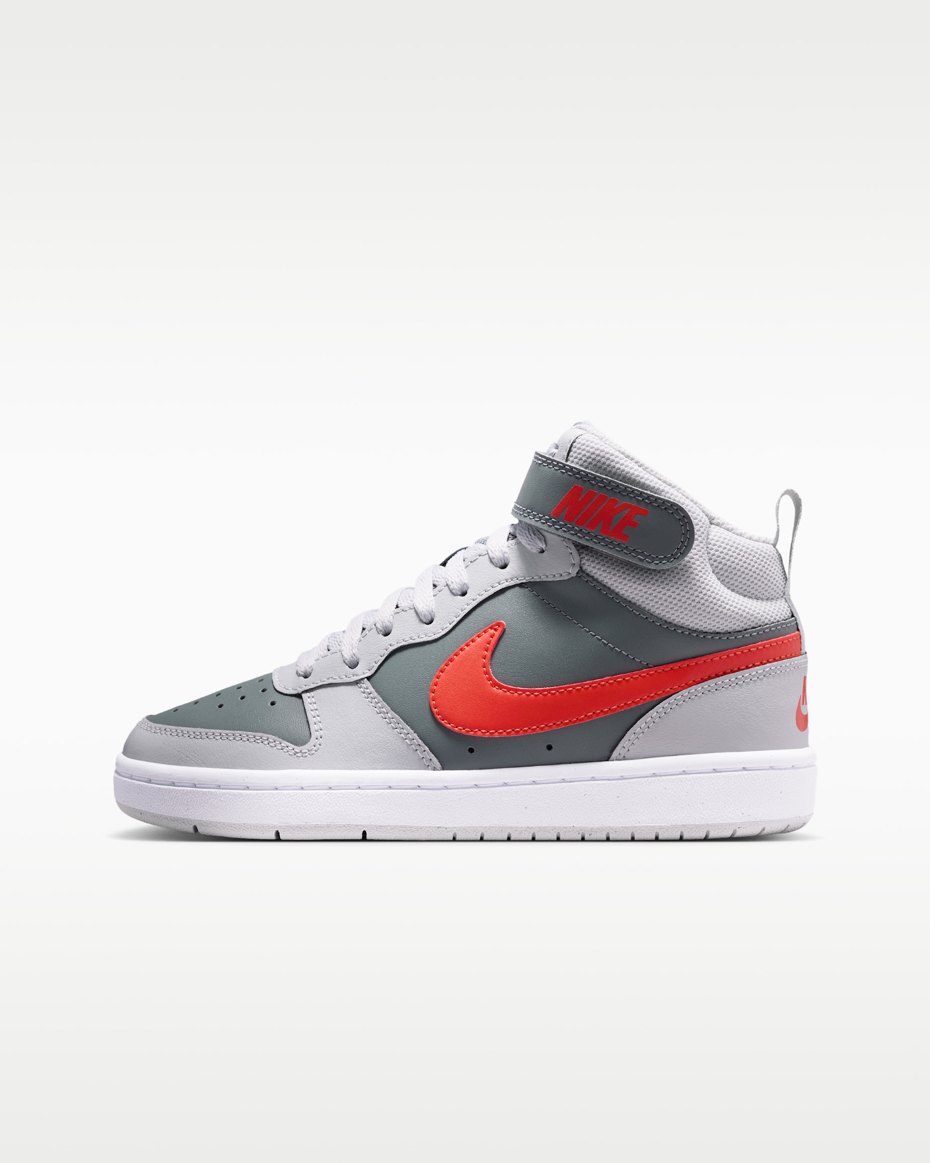 Nike Court Borough Mid 2 Big Kids' Shoes - Smoke Grey/Grey Fog/White/Picante Red