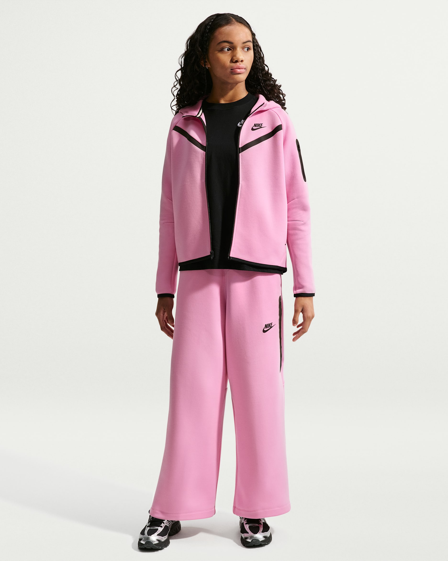 Nike Tech Fleece Big Kids' (Girls') Wide-Leg Pants - Pink Rise/Black