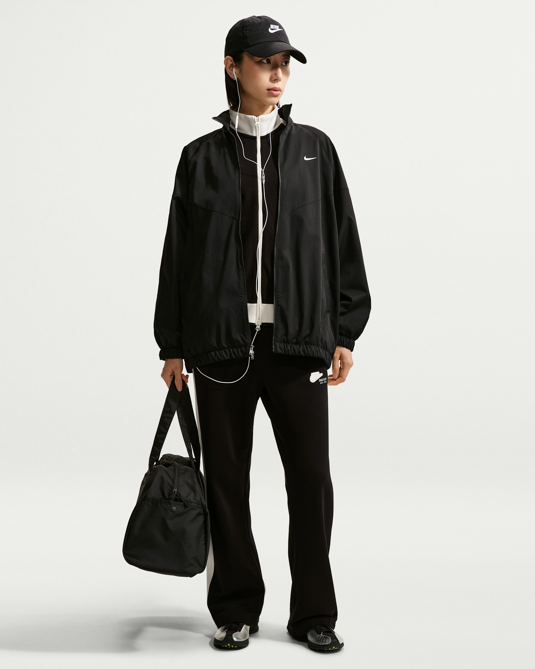 Nike Studio Fleece Lightweight 'French Terry' Women's Mid-Rise Tracksuit Bottoms - Total Black/Sail/Sail