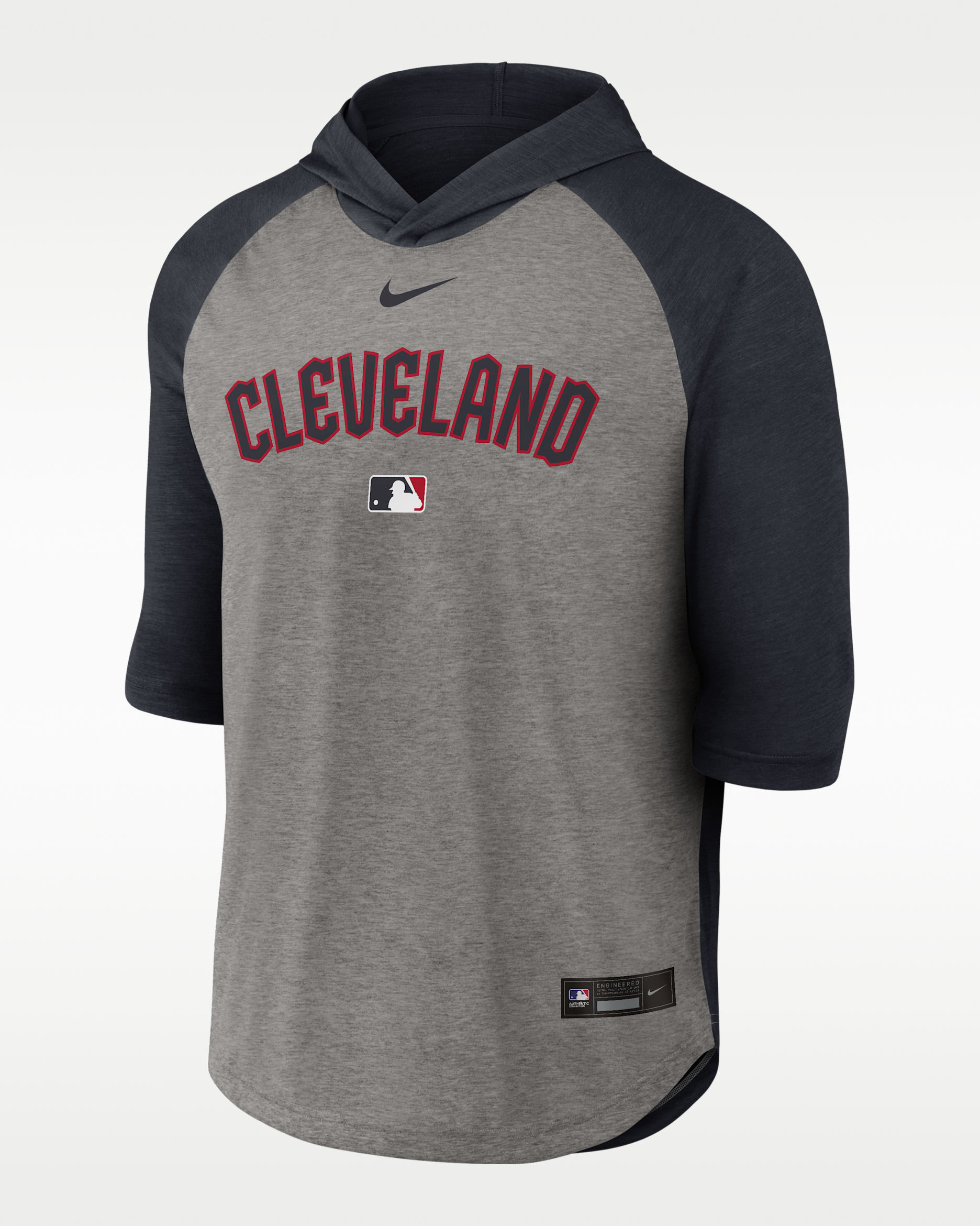 Cleveland Guardians Authentic Collection Flux Men's Nike Dri-FIT MLB 3/4-Sleeve Hooded T-Shirt - Navy
