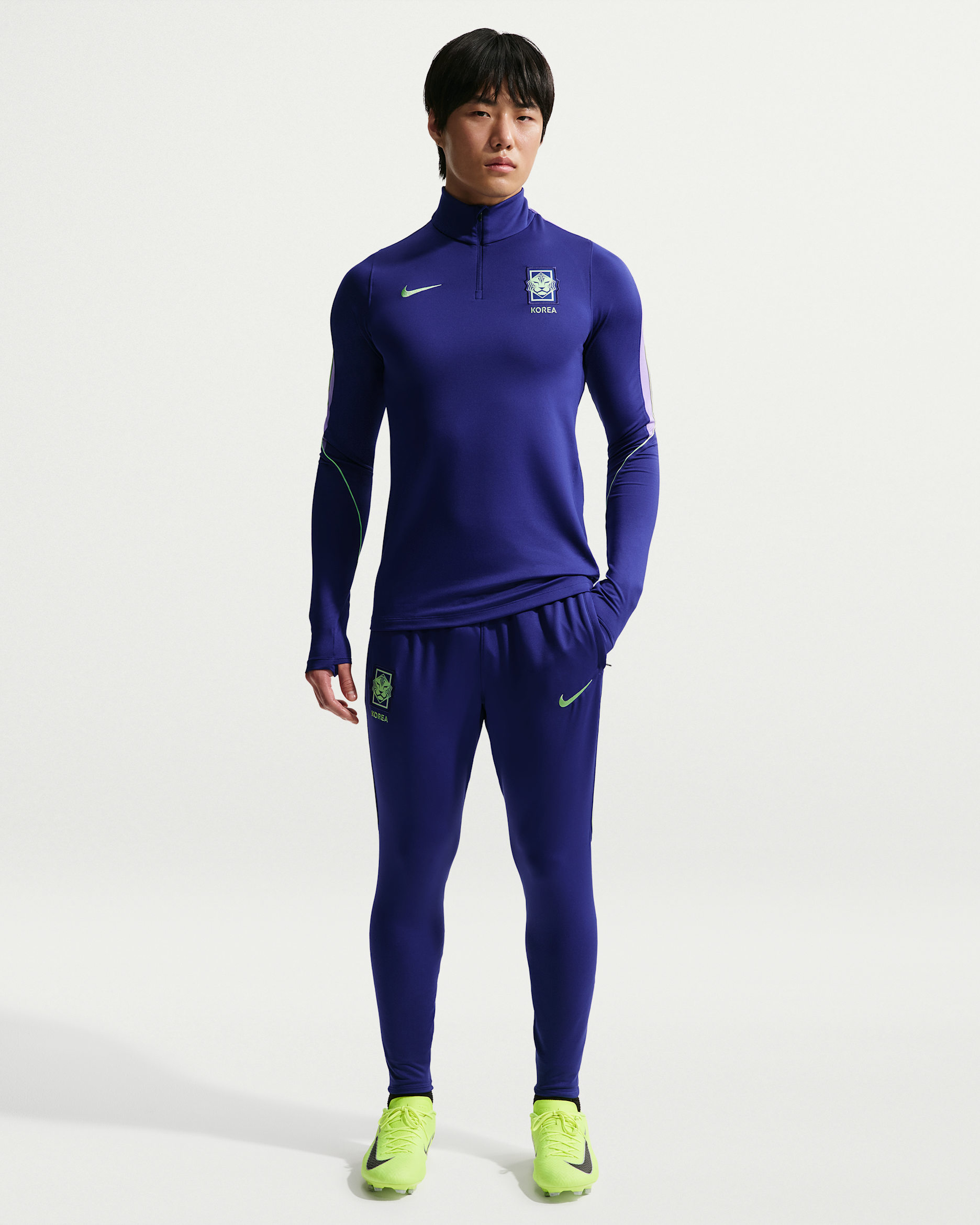 대한민국 스트라이크 남성 나이키 드라이 핏 축구 니트 팬츠 - 리전시 퍼플/스페이스 퍼플/라이트 리퀴드 라임