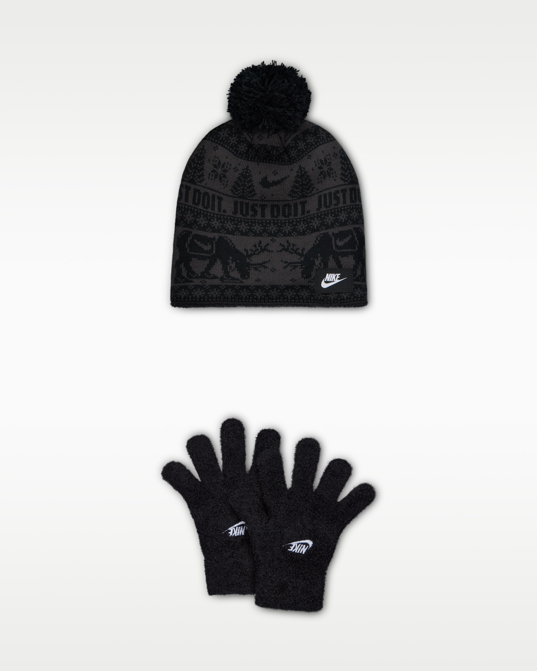 Nike Big Kids' Fairisle Peak Beanie 2-Piece Set - Black