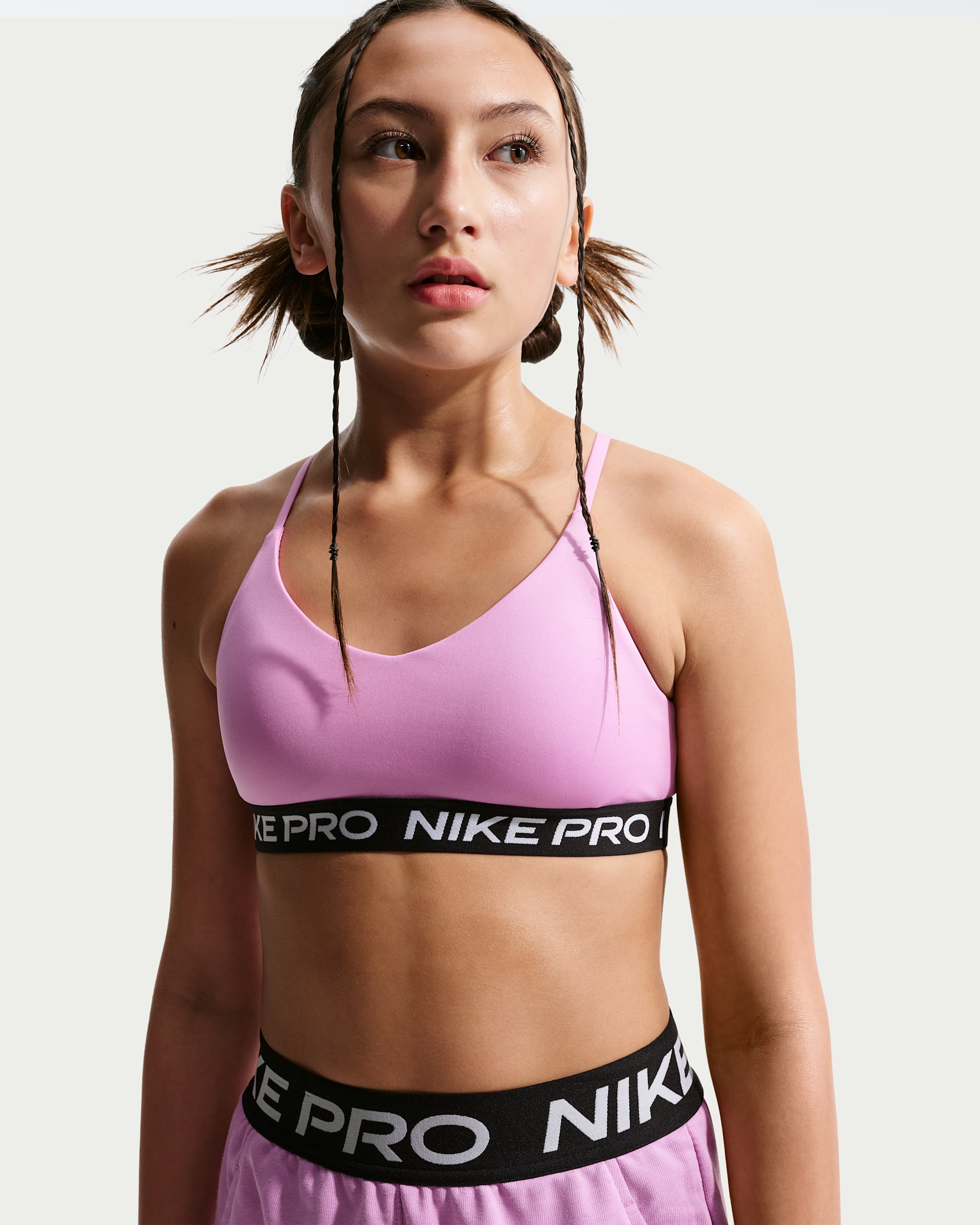 Nike Pro Older Kids' (Girls') Indy Bra - Light Magenta
