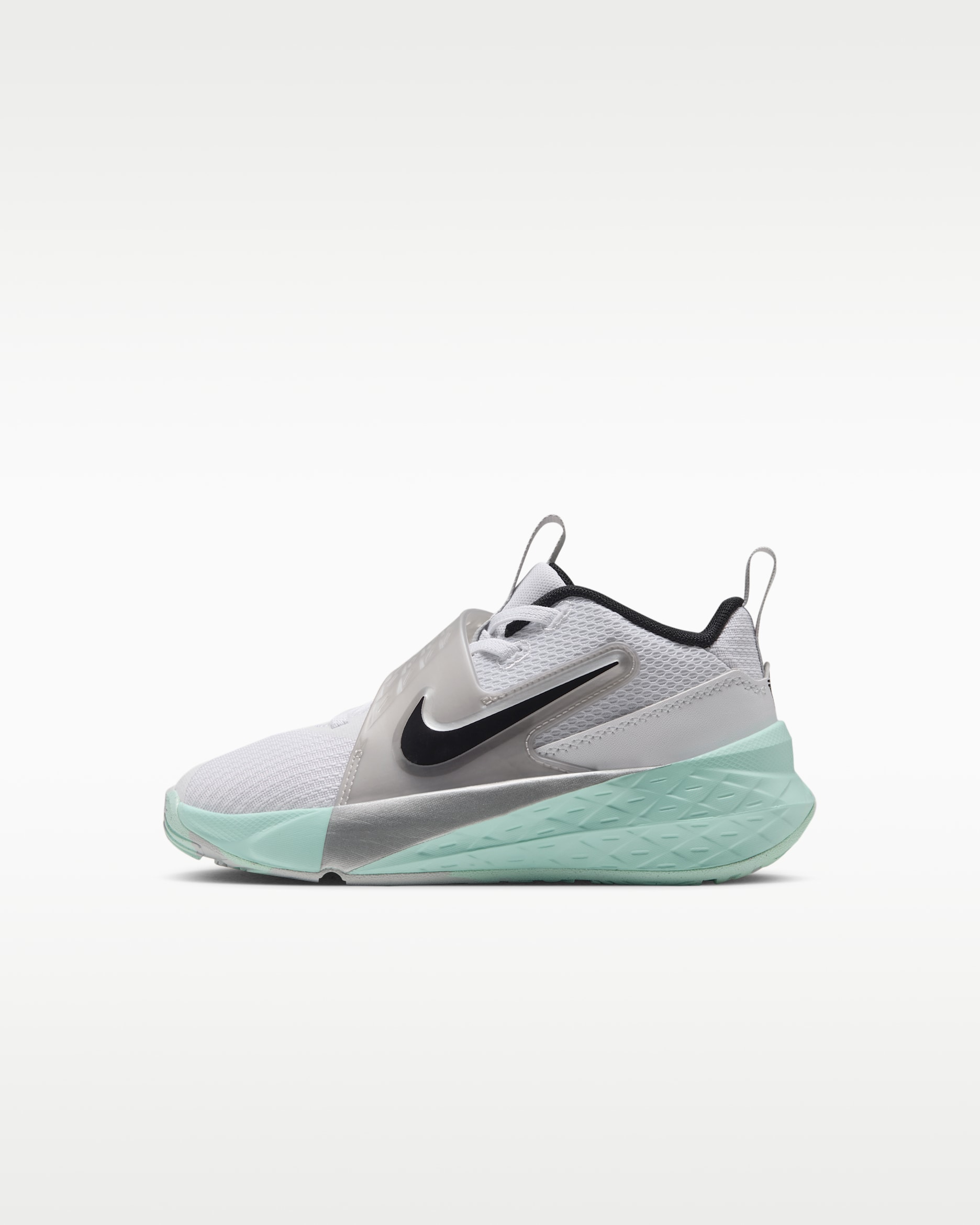 Nike Team Hustle D 12 Little Kids' Shoes - White/Mint Foam/Metallic Silver/Black
