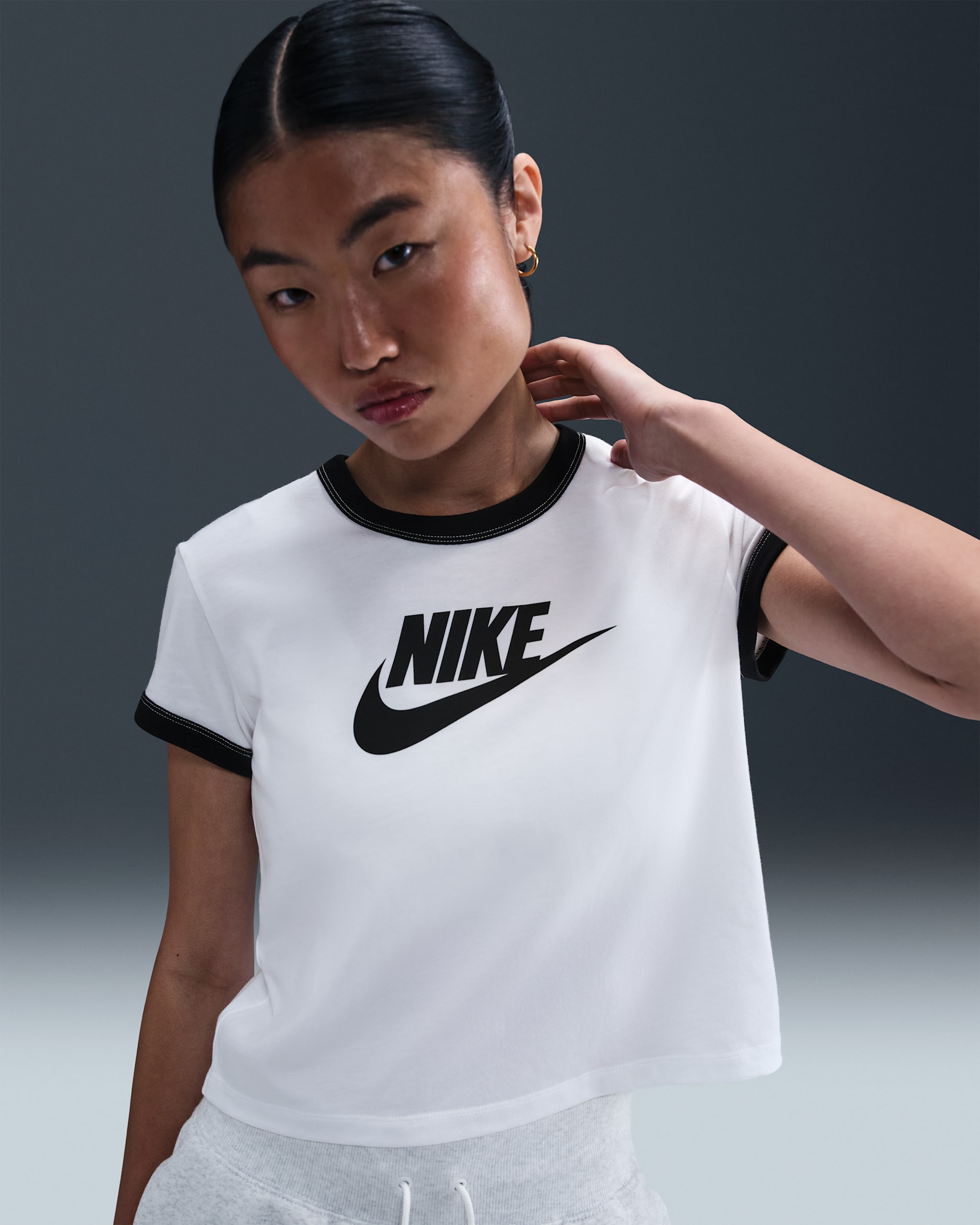 나이키 스포츠웨어 여성 반팔 링거 티셔츠 - 화이트/블랙
