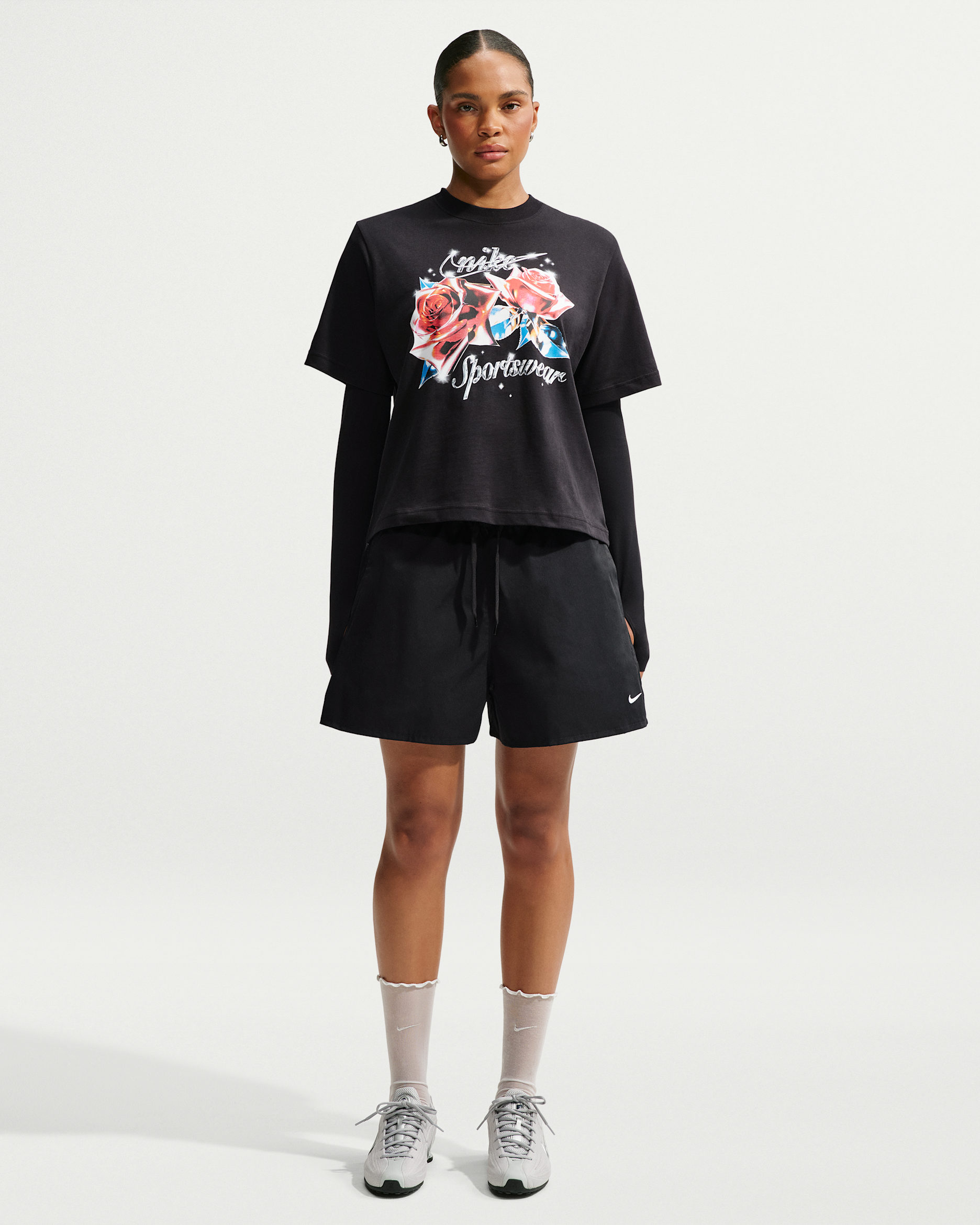Nike Sportswear Women's Loose Mid-Rise Shorts - Black/Black/White