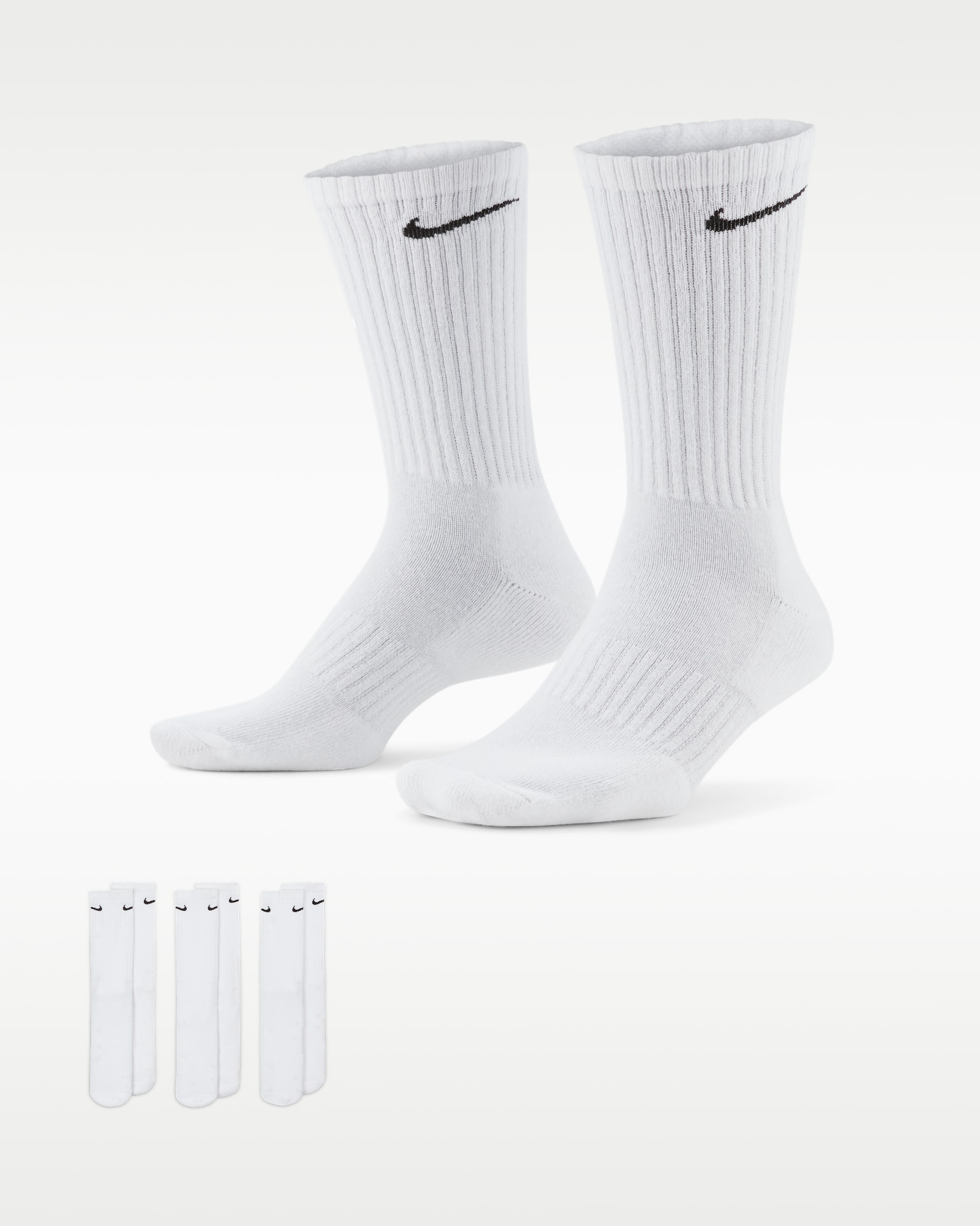 Nike Everyday Cushioned Calcetines largos de entrenamiento (3 pares) - Blanco/Negro