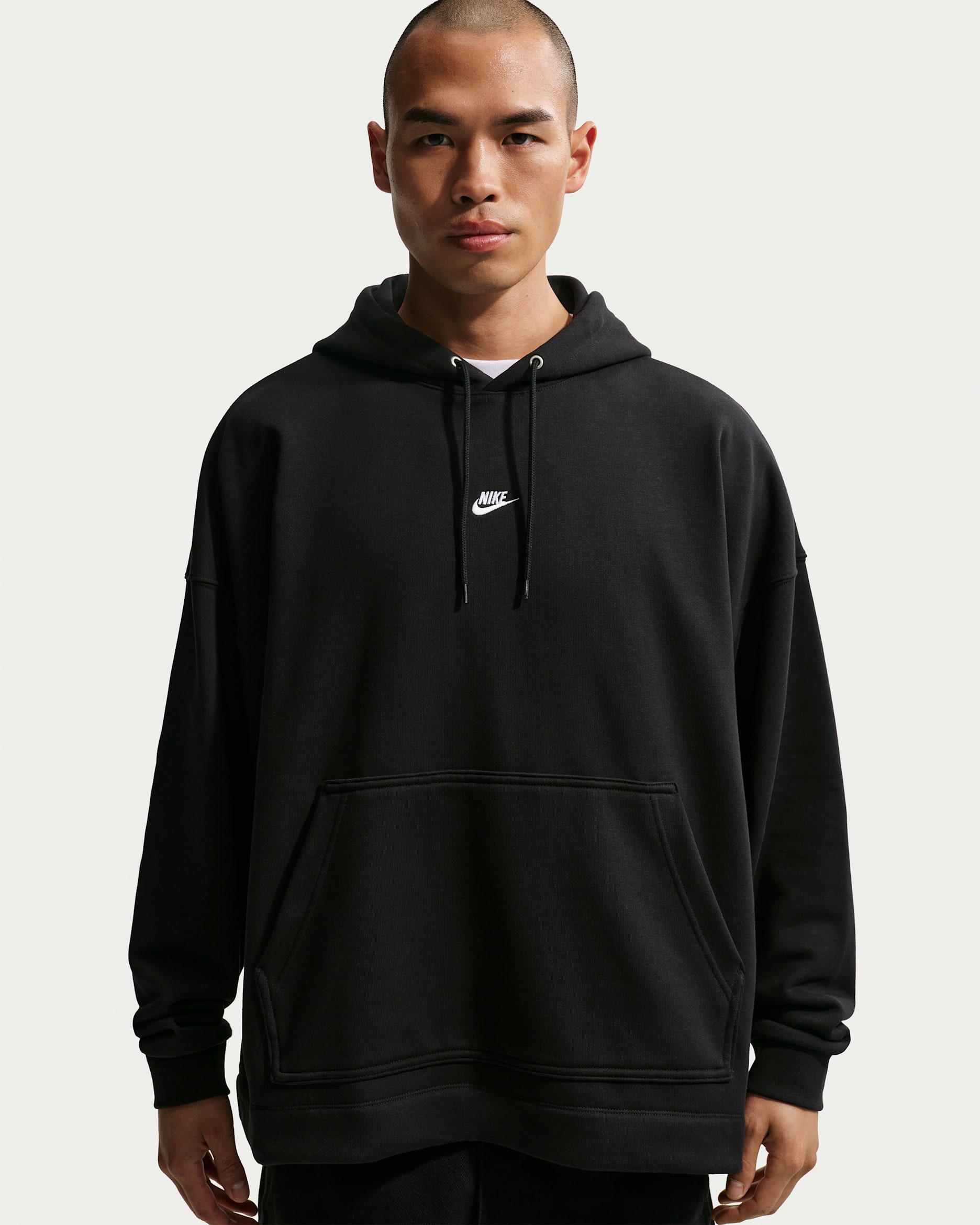 나이키 스포츠웨어 클럽 남성 오버사이즈 프렌치 테리 풀오버 후디 - 블랙/블랙/화이트