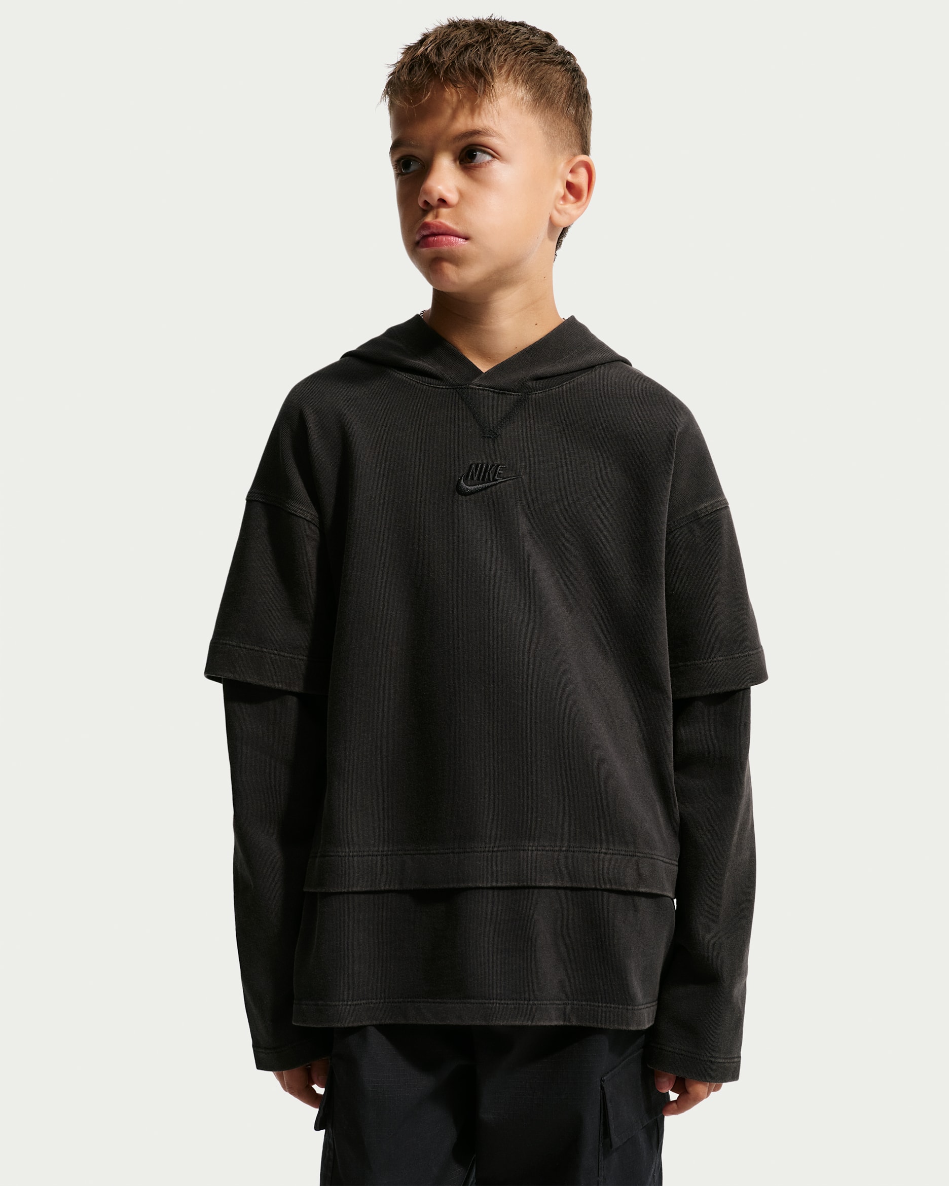 Nike Sportswear Collection Big Kids' Layered Long-Sleeve Top - Black/Black/Volt/Black
