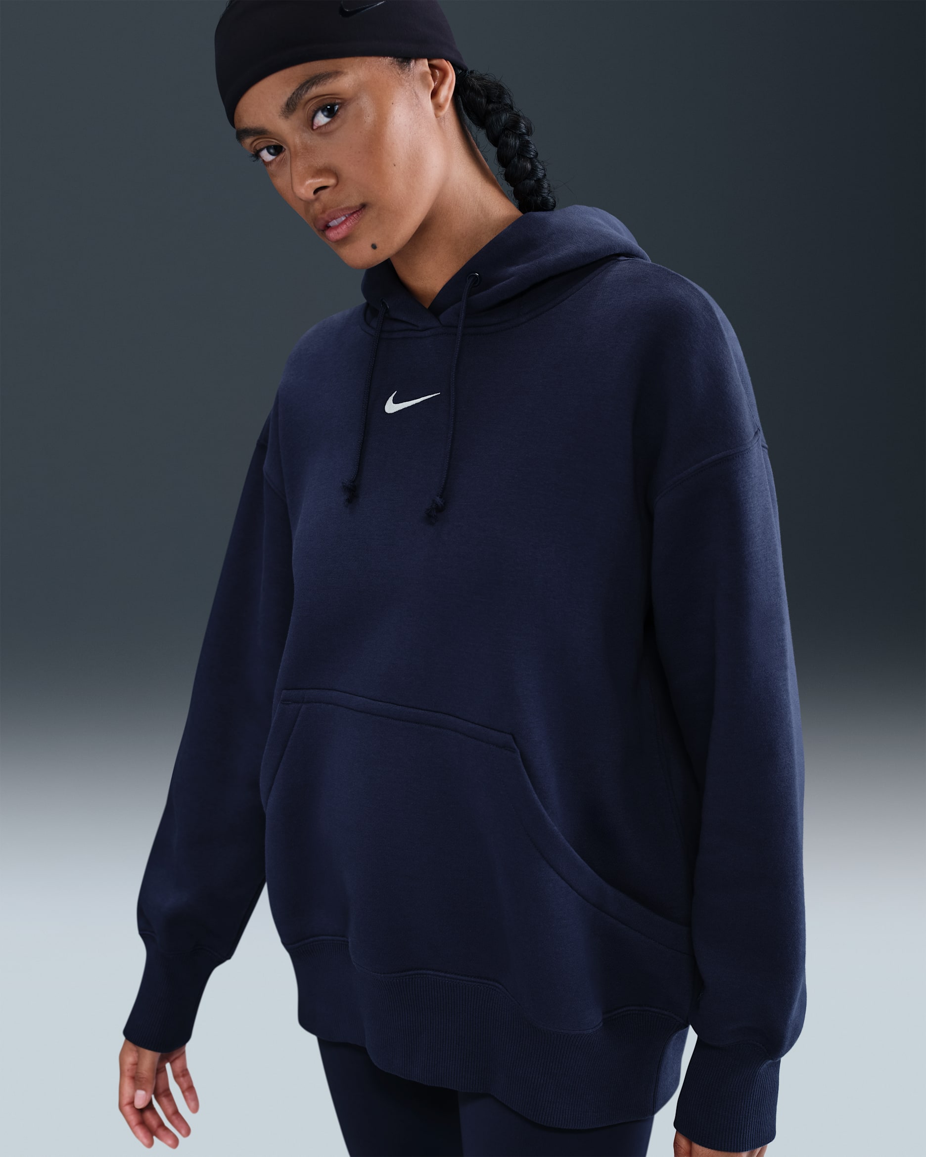 Sudadera con gorro sin cierre oversized para mujer Nike Sportswear Phoenix Fleece - Azul marino medianoche/Vela