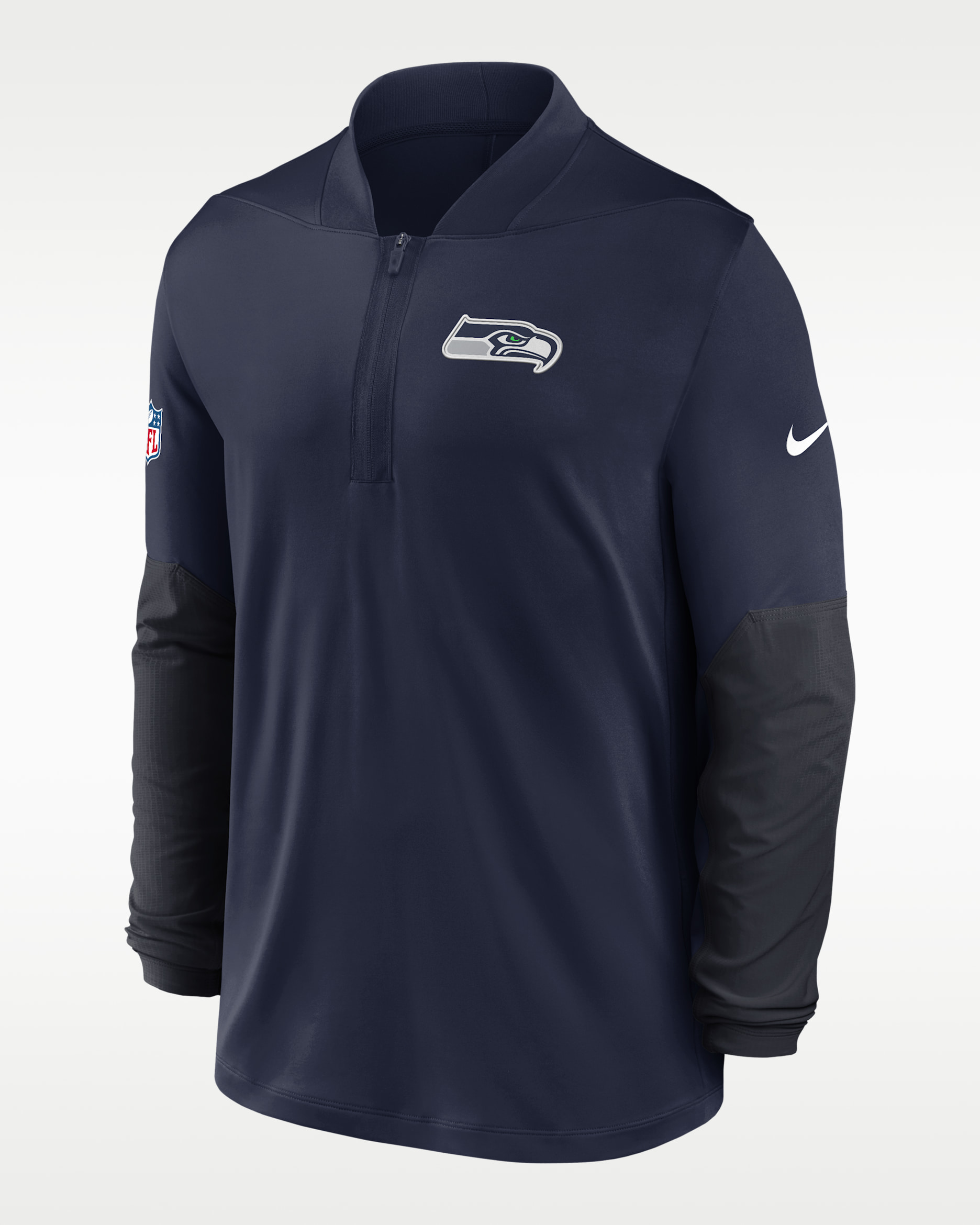 Playera Nike Dri-FIT de la NFL de medio cierre para hombre Seattle Seahawks Feel the Pressure - Azul marino