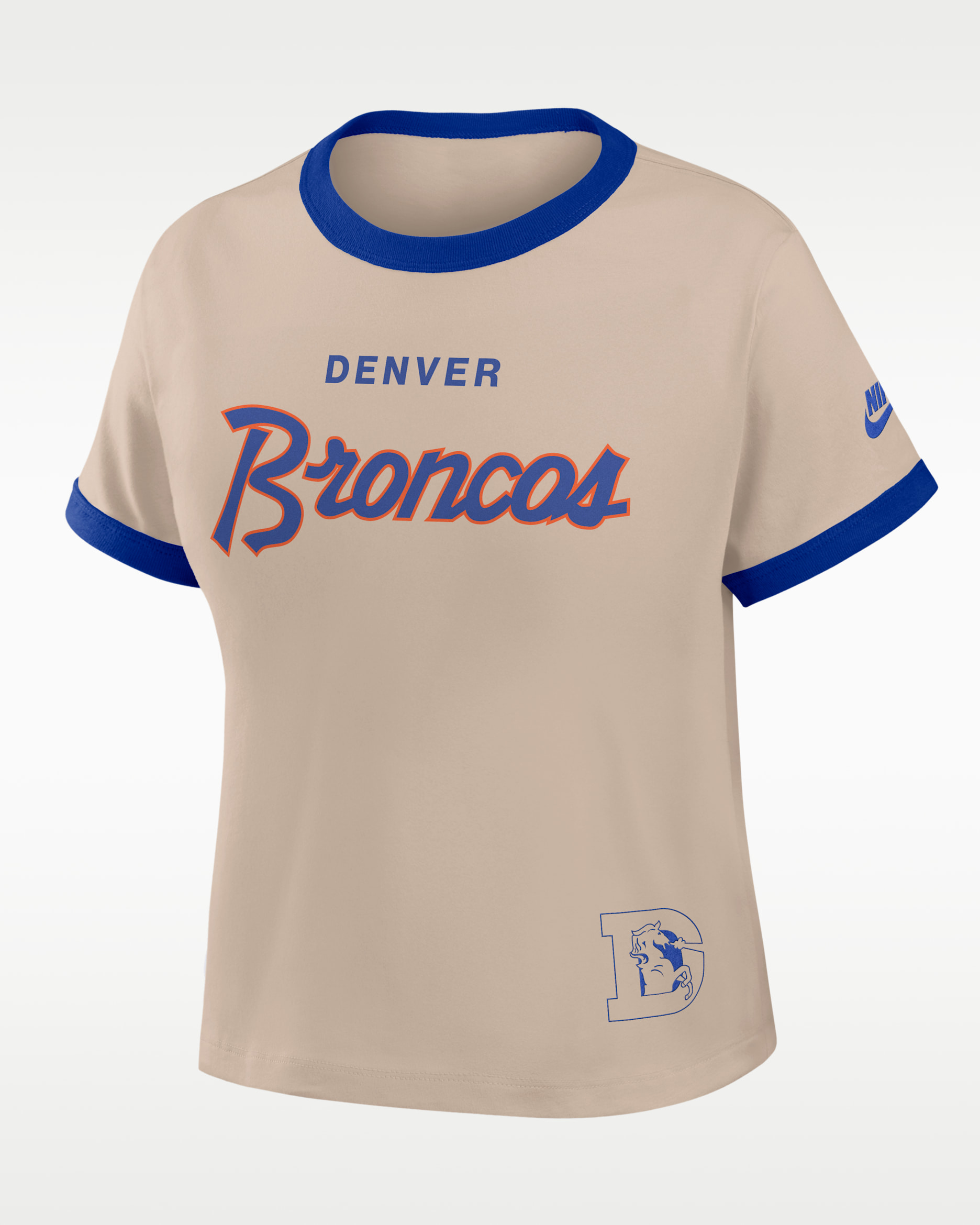 Denver Broncos Rewind Ringer Mod Women's Nike NFL Cropped T-Shirt - Cream