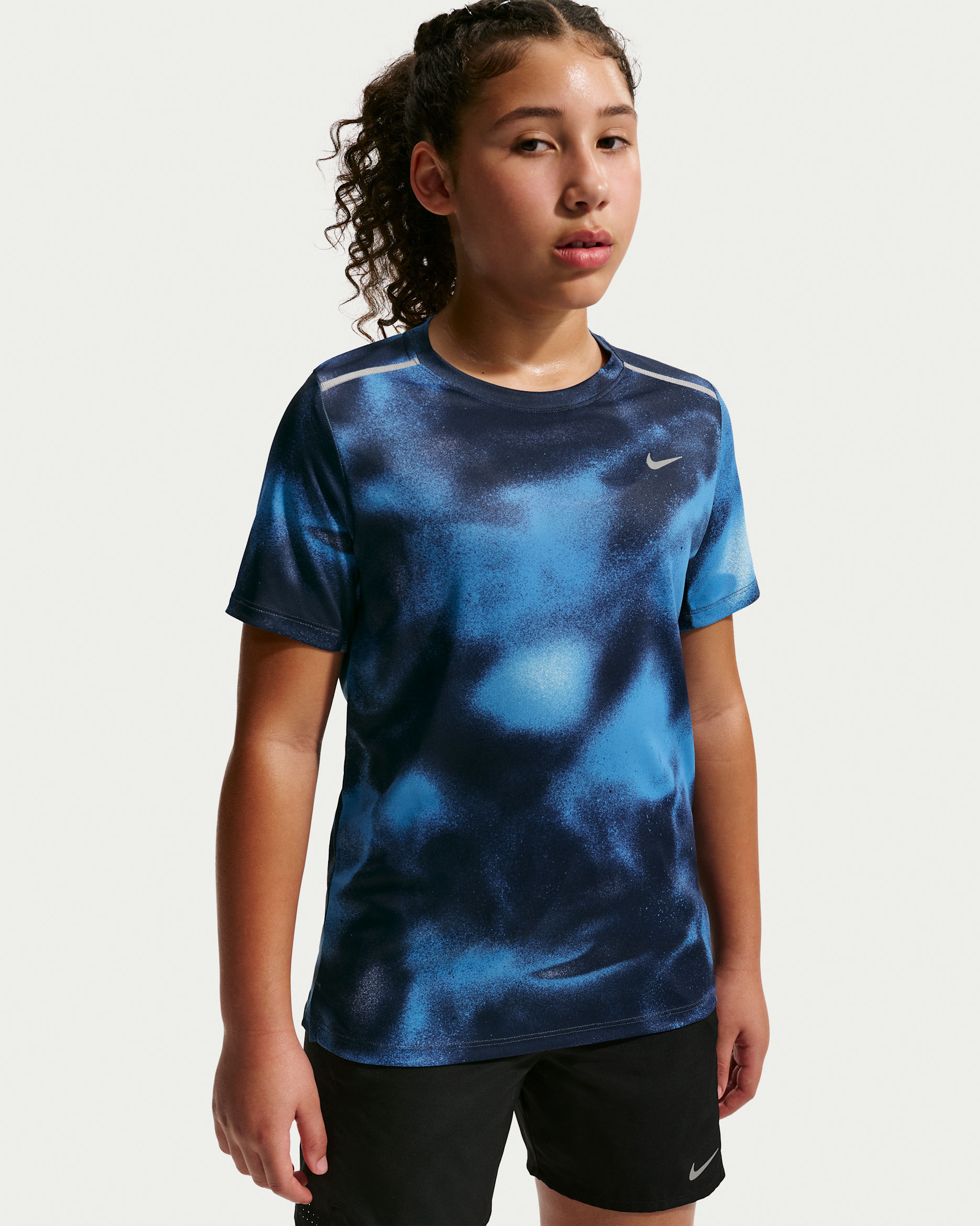 Nike Miler Kids' Dri-FIT Short-Sleeve Running Top - Football Blue/Midnight Navy