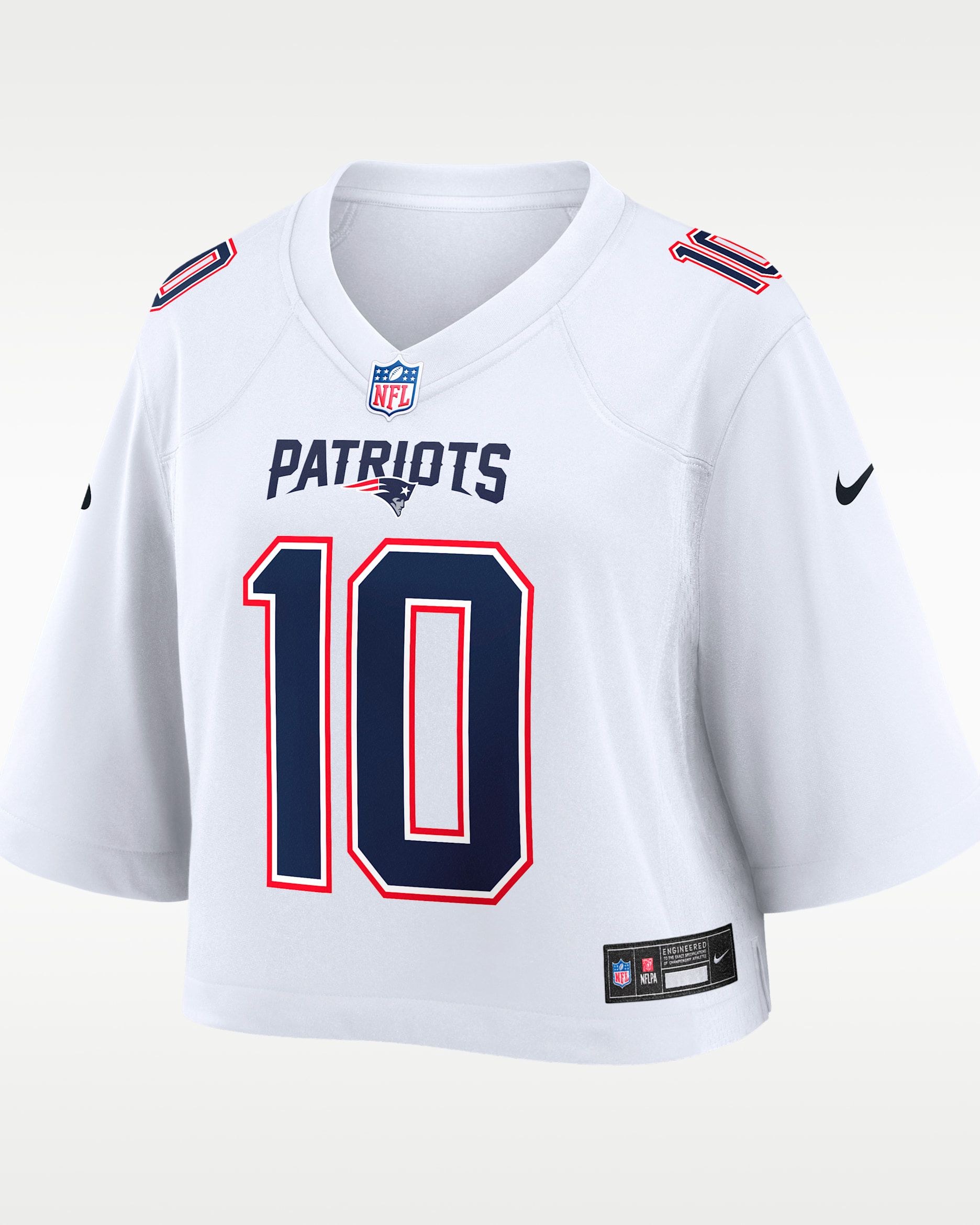 Drake Maye New England Patriots Women's Nike NFL Cropped Tundra Game Jersey - White