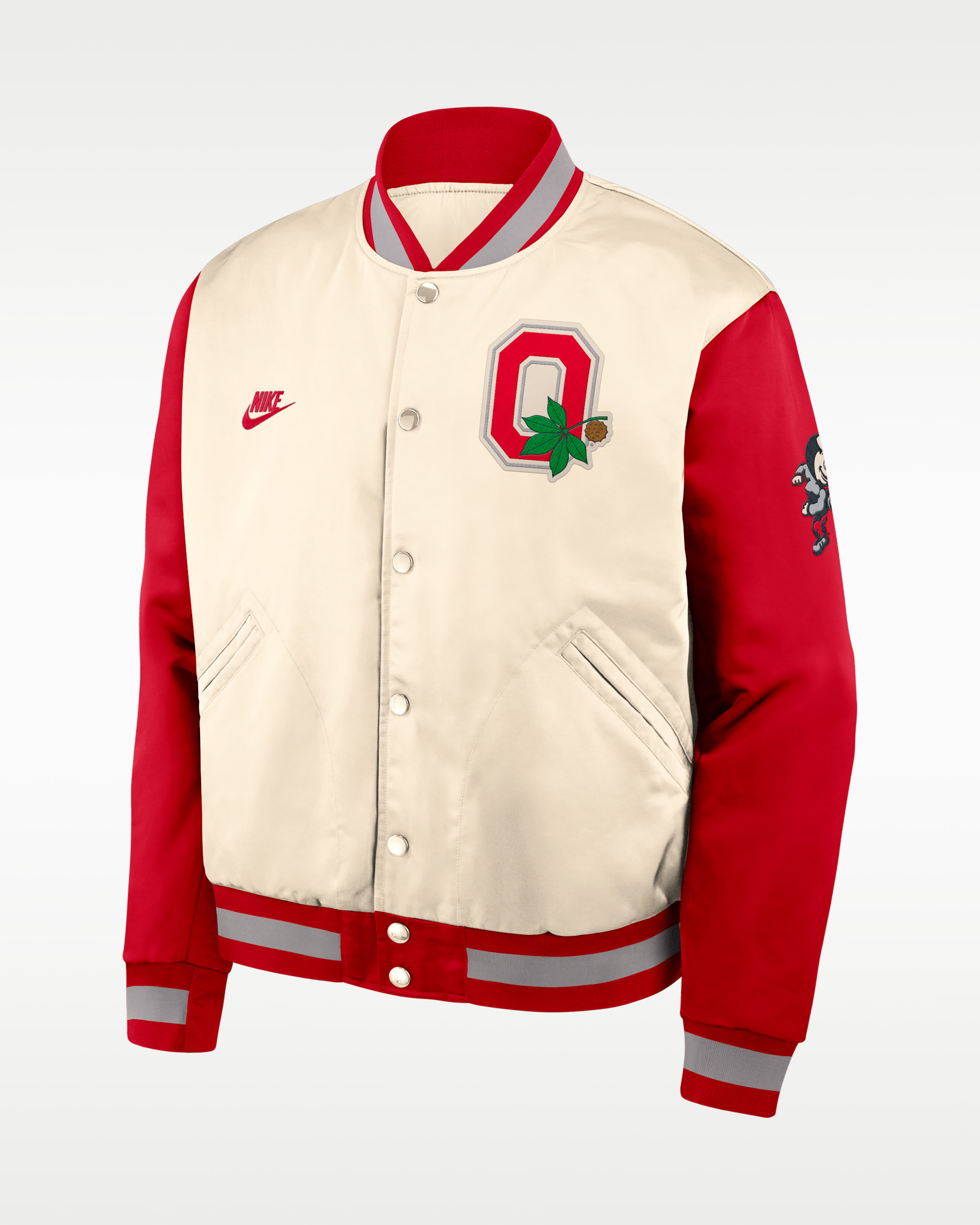 Ohio State Legacy Men's Nike College Full-Snap Bomber Jacket - Natural/University Red