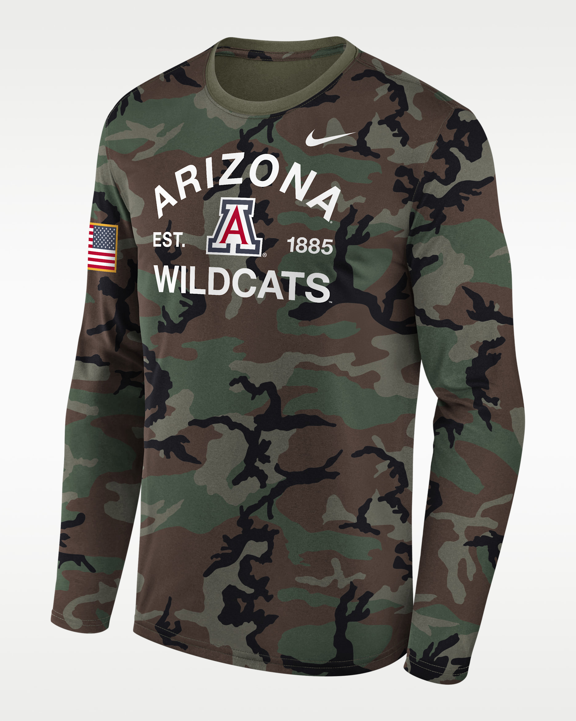 Playera de manga larga universitaria Nike Dri-FIT para hombre Arizona 2025 Military Appreciation Legend - Oliva
