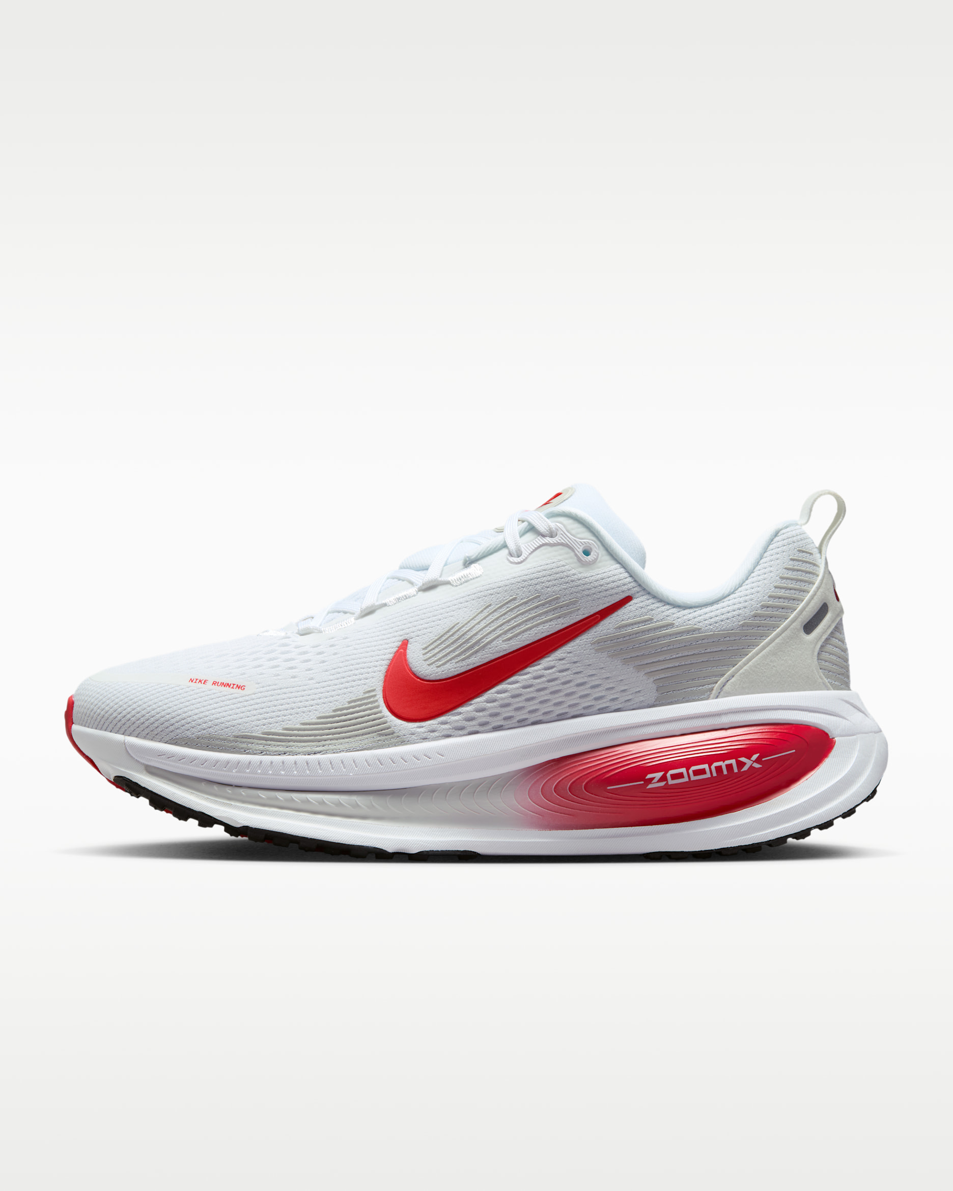 Tenis de correr en pavimento para mujer Nike Vomero 18 - Blanco/Polvo fotón/Plata metalizado/Rojo universitario