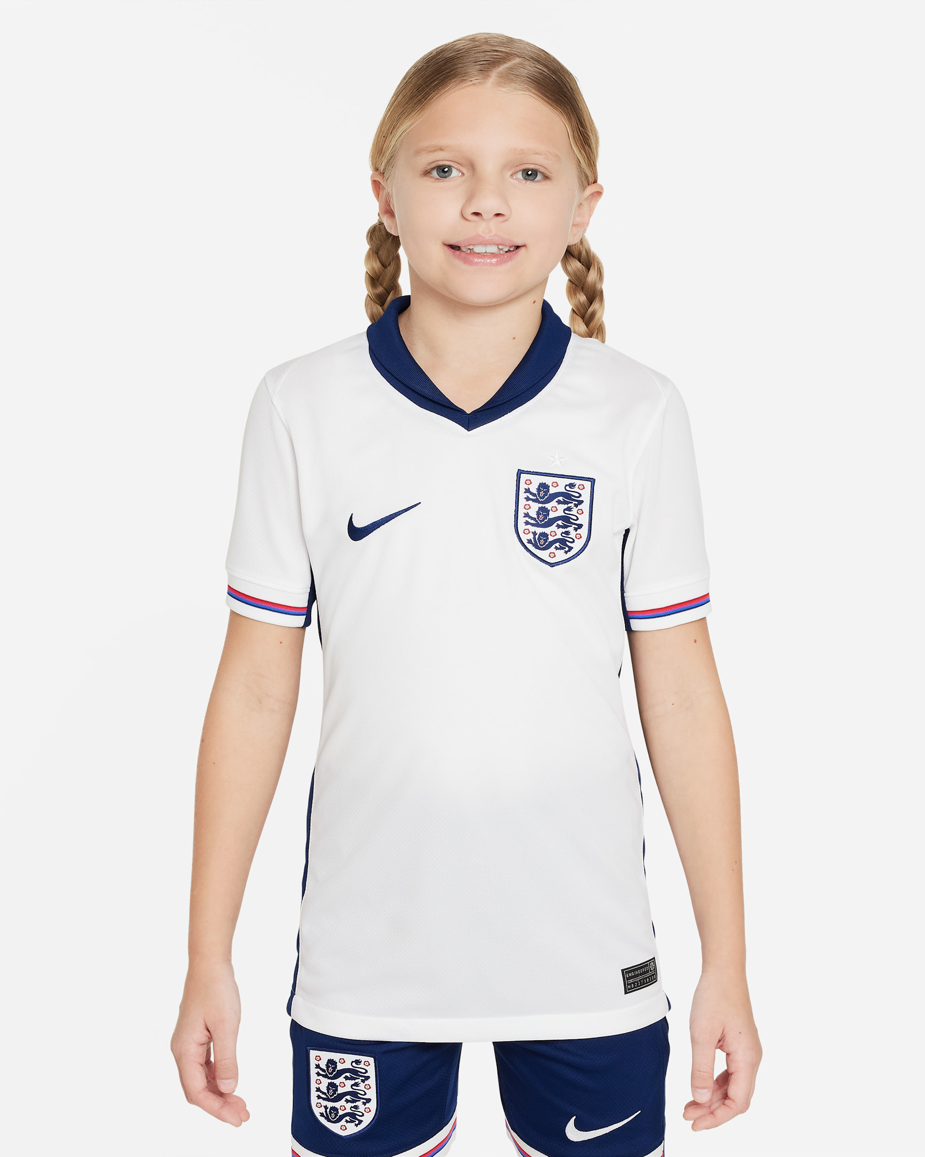 England (Men's Team) 2024/25 Stadium Home Older Kids' Nike Dri-FIT Football Replica Shirt - White/Blue Void