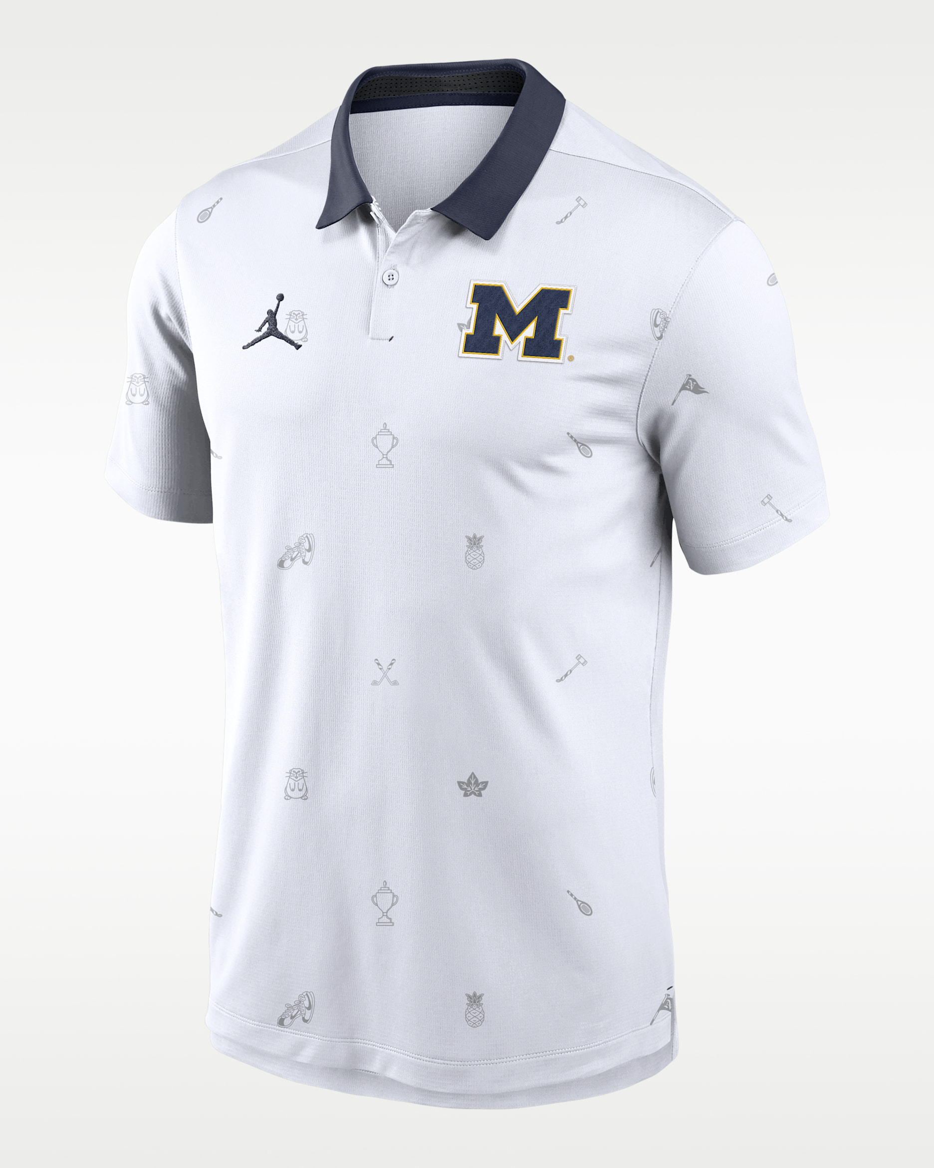 Polo universitario Dri-FIT Jordan para hombre Michigan Vapor Pattern - Blanco/Azul marino