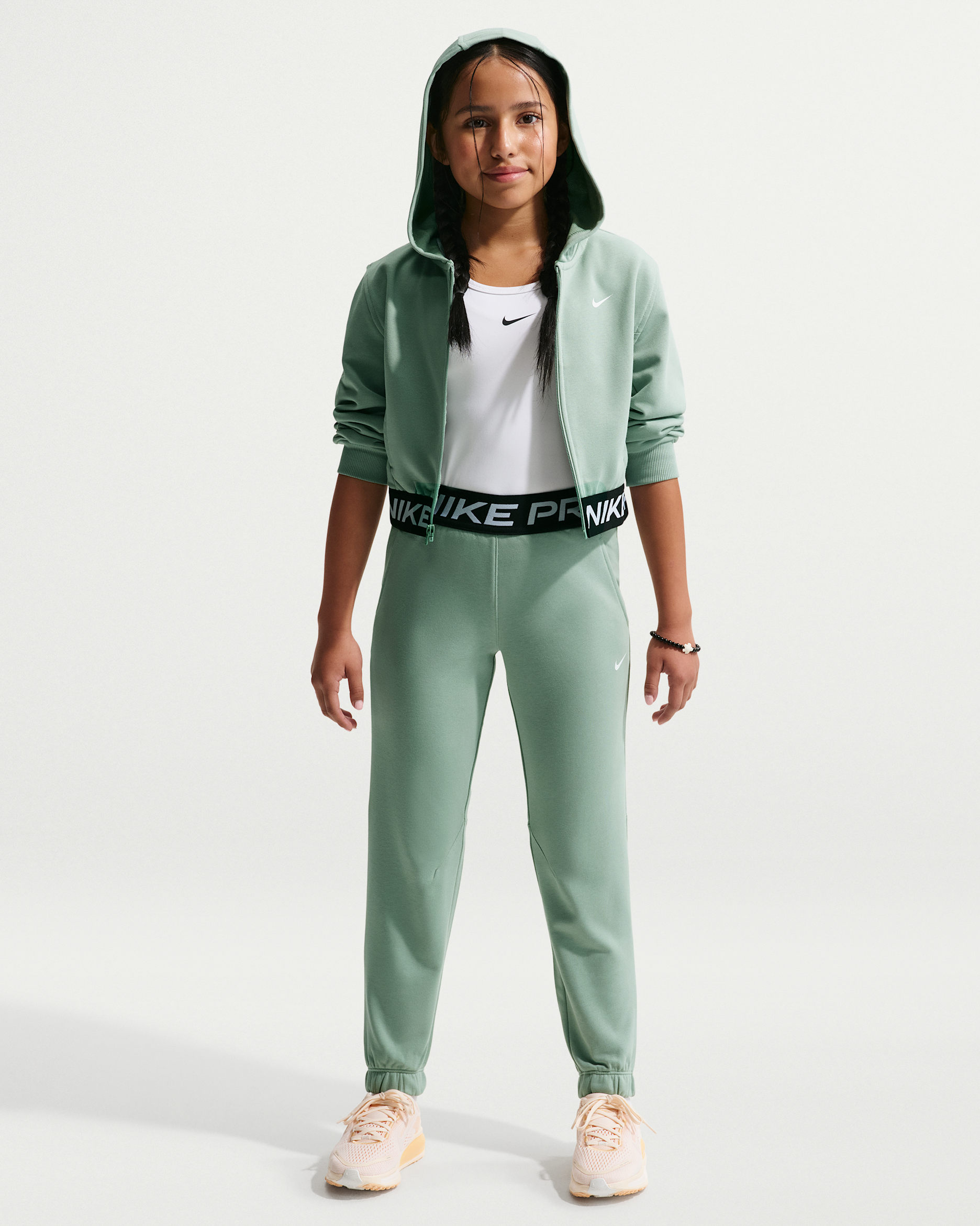 Nike Pro Fleece Big Kids' (Girls') Dri-FIT Joggers - Steam/Steam/Black/White