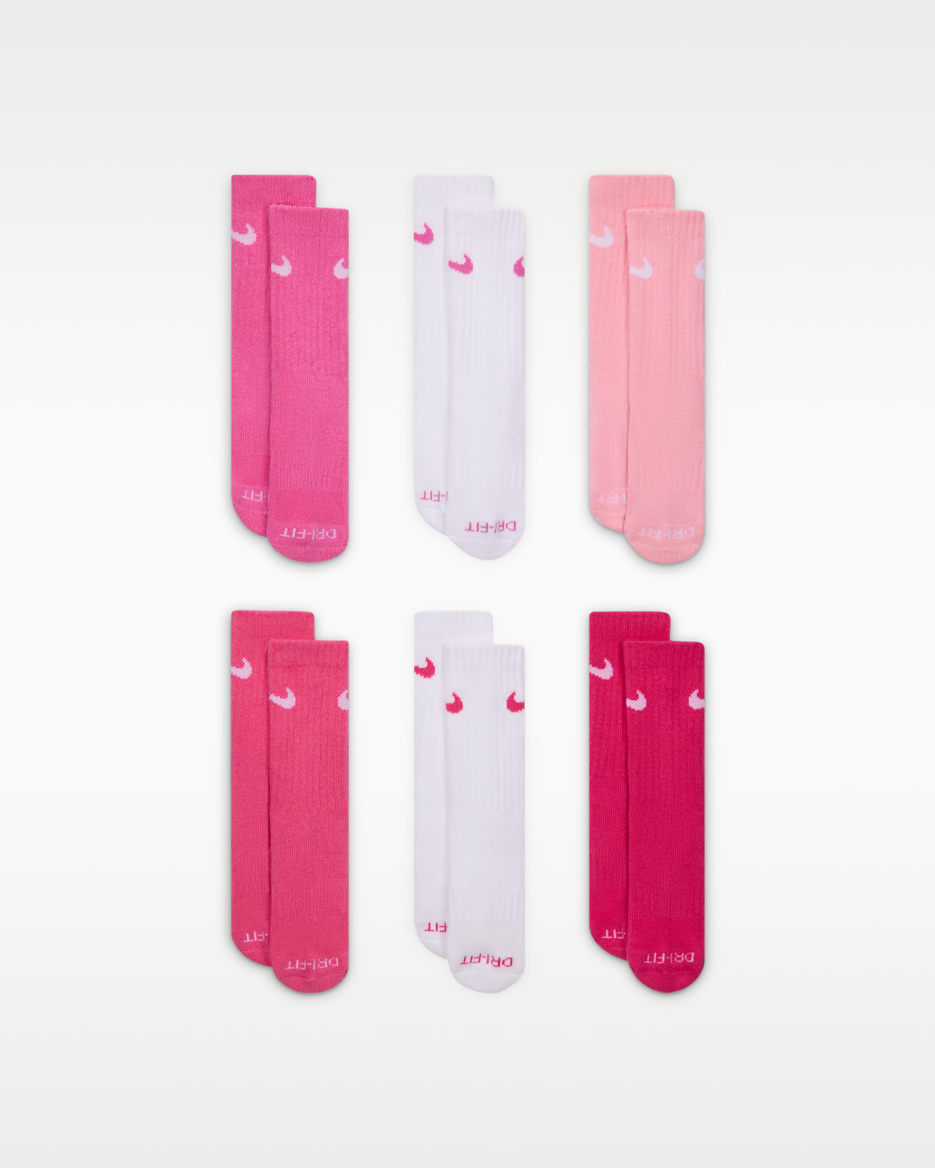 Nike Dri-FIT Performance Basics Little Kids' Crew Socks (6 Pairs) - Vivid Pink