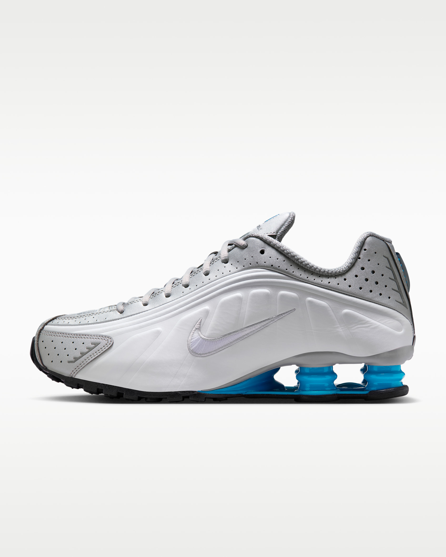 Nike Shox R4 Men's Shoes - Metallic Silver/White/Blue Lagoon/Blue Lagoon