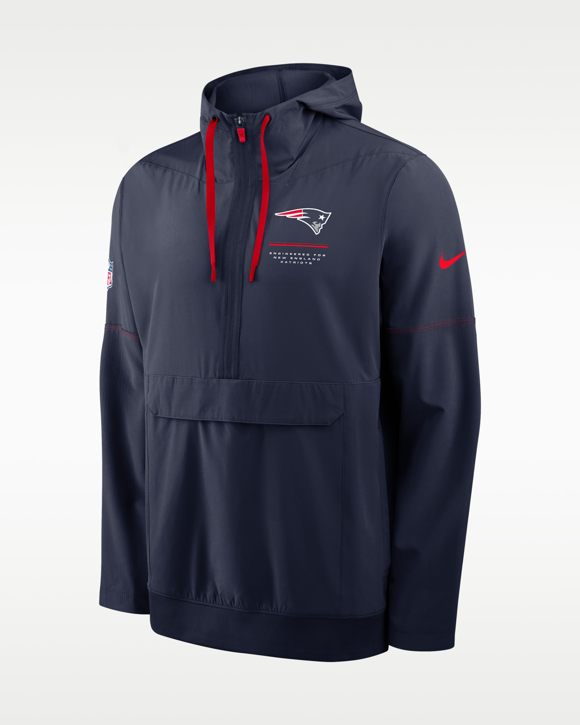 Chamarra Nike de la NFL de medio cierre con gorro para hombre New England Patriots Sideline Anorak - Azul marino