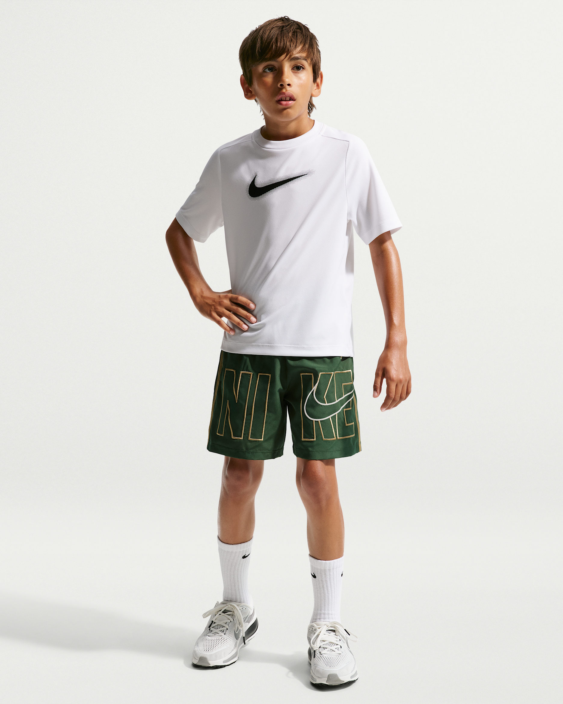 Nike Multi Big Kids' (Boys') Dri-FIT Training Shorts - Fir/Filbert/Chalk