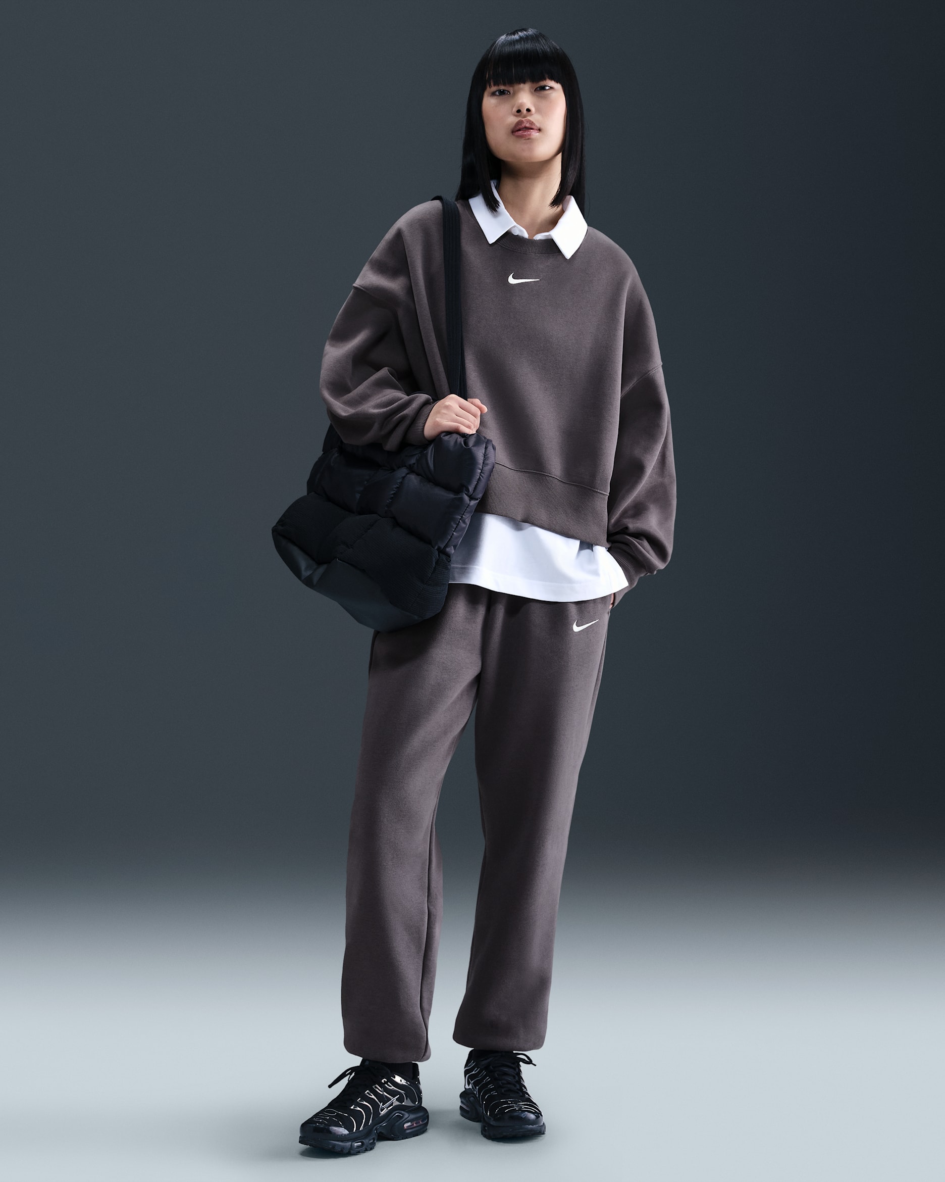 Pants de entrenamiento oversized de tiro alto para mujer Nike Sportswear Phoenix Fleece - Gris trueno/Vela
