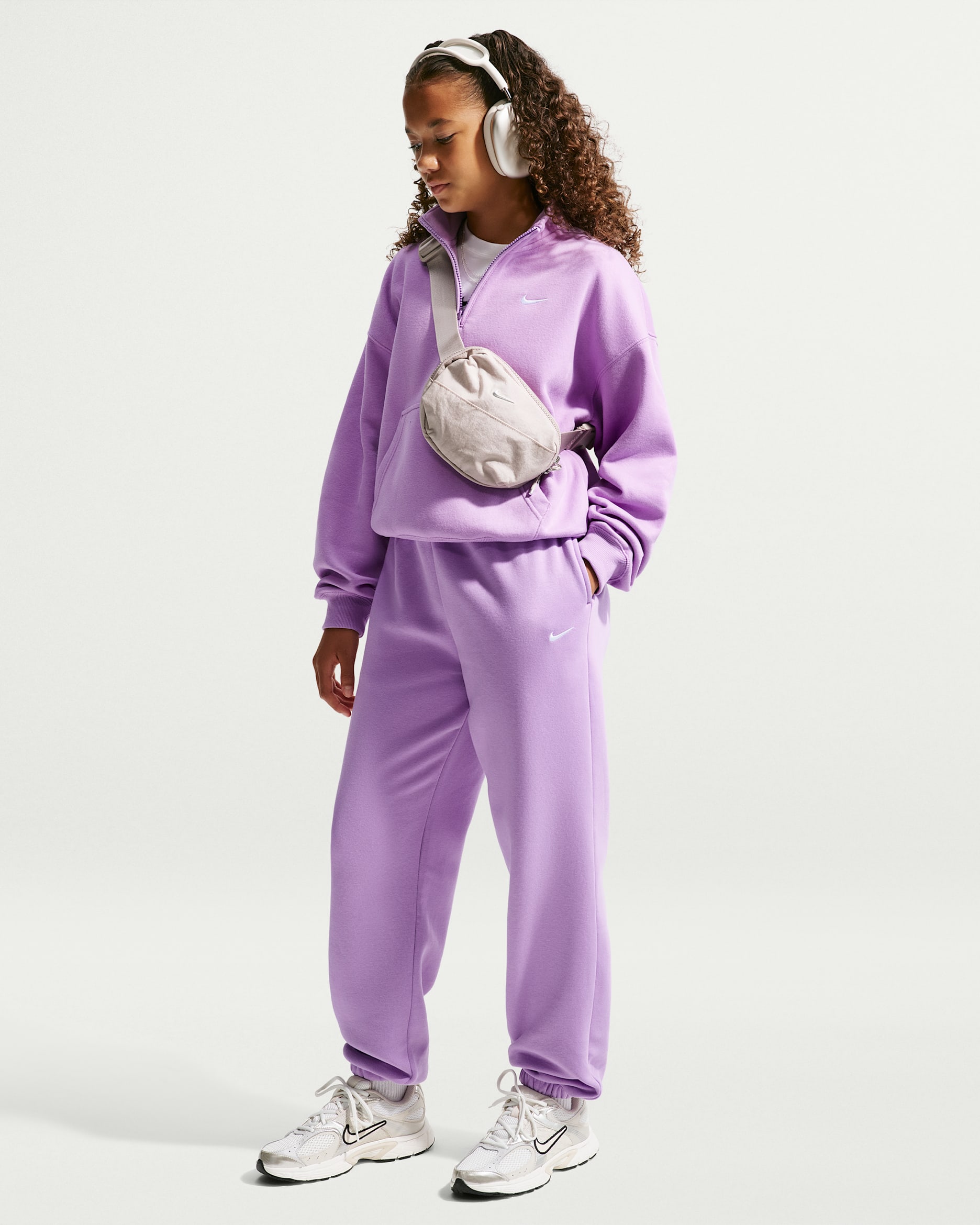 Nike Sportswear Studio Fleece Girls' Loose Pants - Violet Star/White