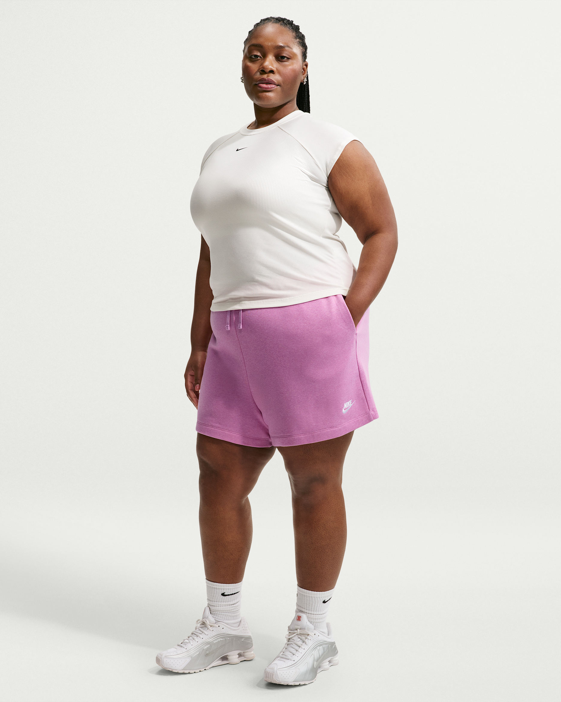 Nike Sportswear Club Fleece Women's Mid-Rise Shorts (Plus Size) - Light Magenta/Heather/White