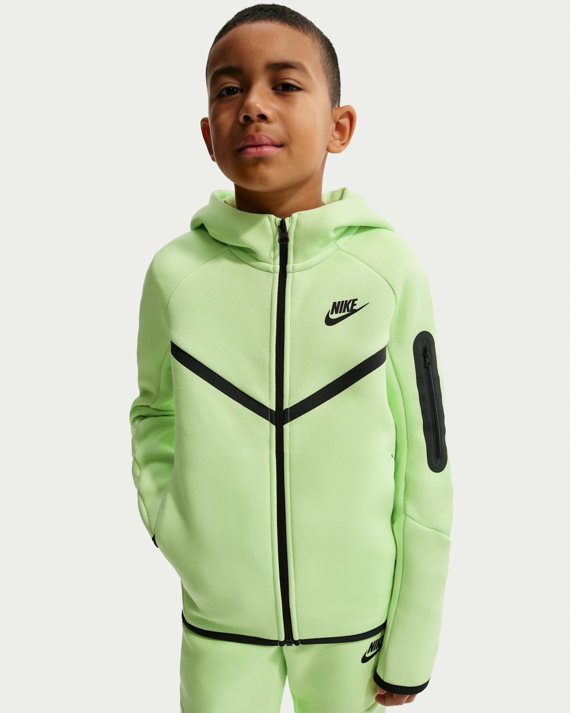 Nike Sportswear Tech Fleece Big Kids' Full-Zip Hoodie - Light Liquid Lime/Black/Black
