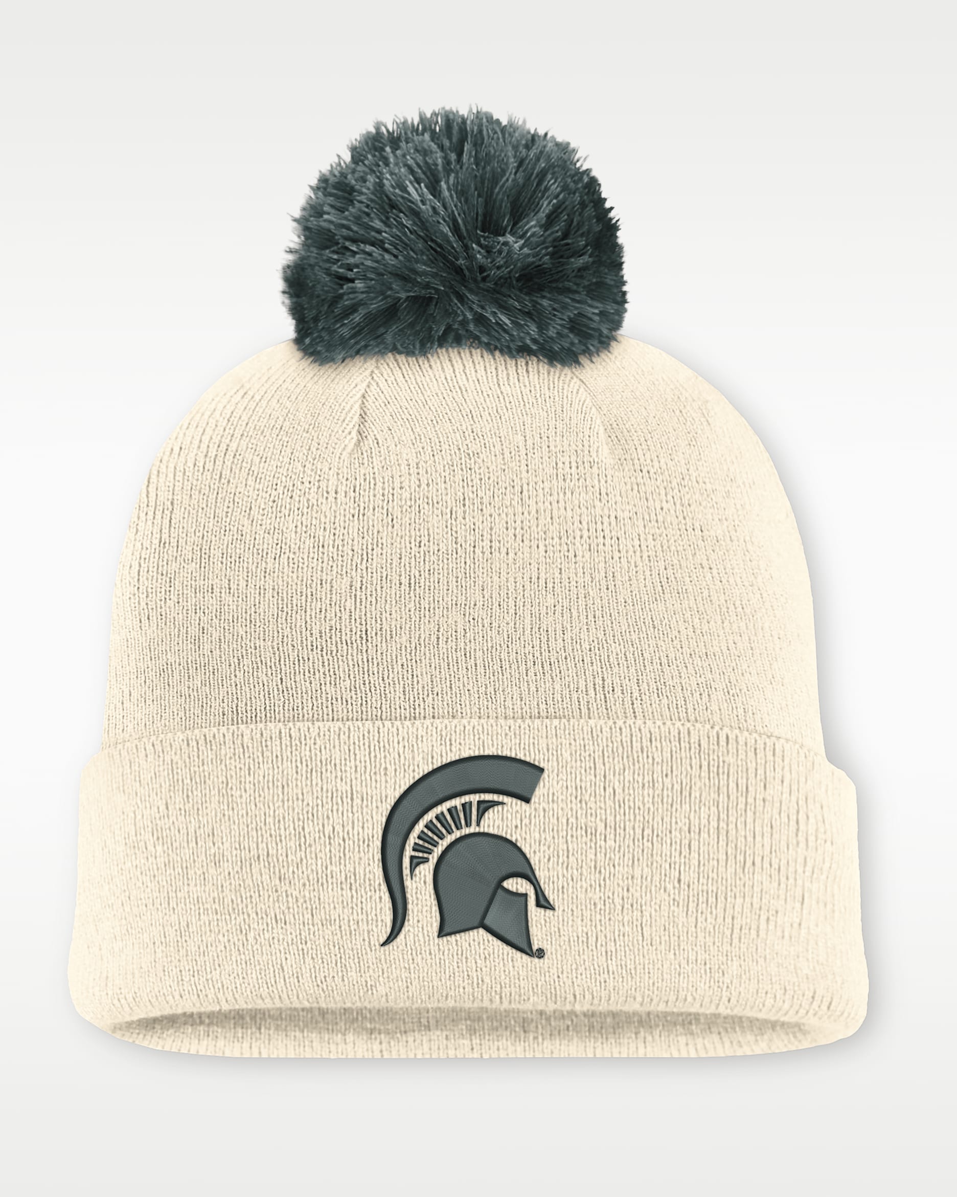 Michigan State Campus Prep Script Men's Nike College Cuffed Pom Beanie - Natural/Forest Green