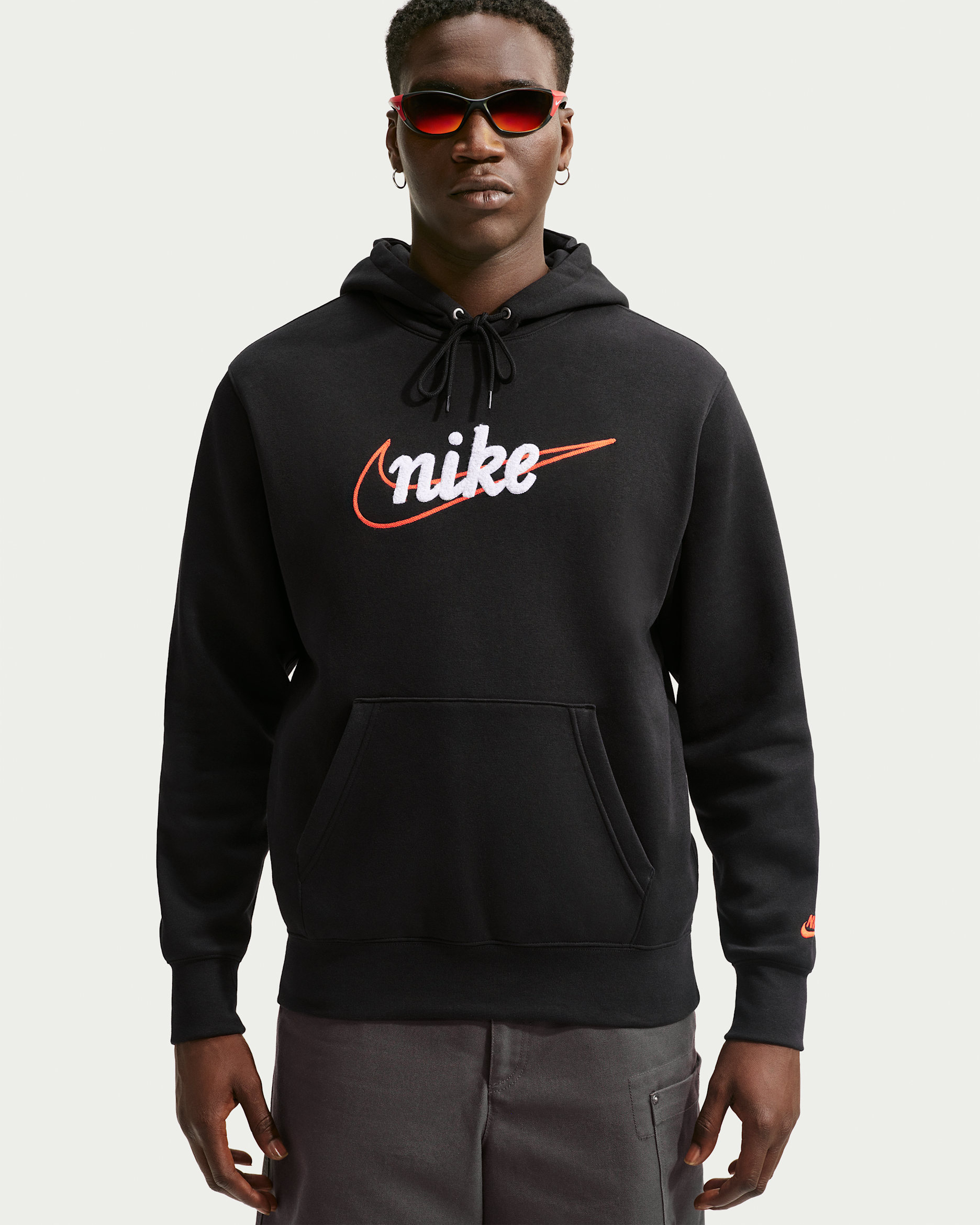 Nike Sportswear Club Men's Fleece Hoodie - Black/Black/Safety Orange