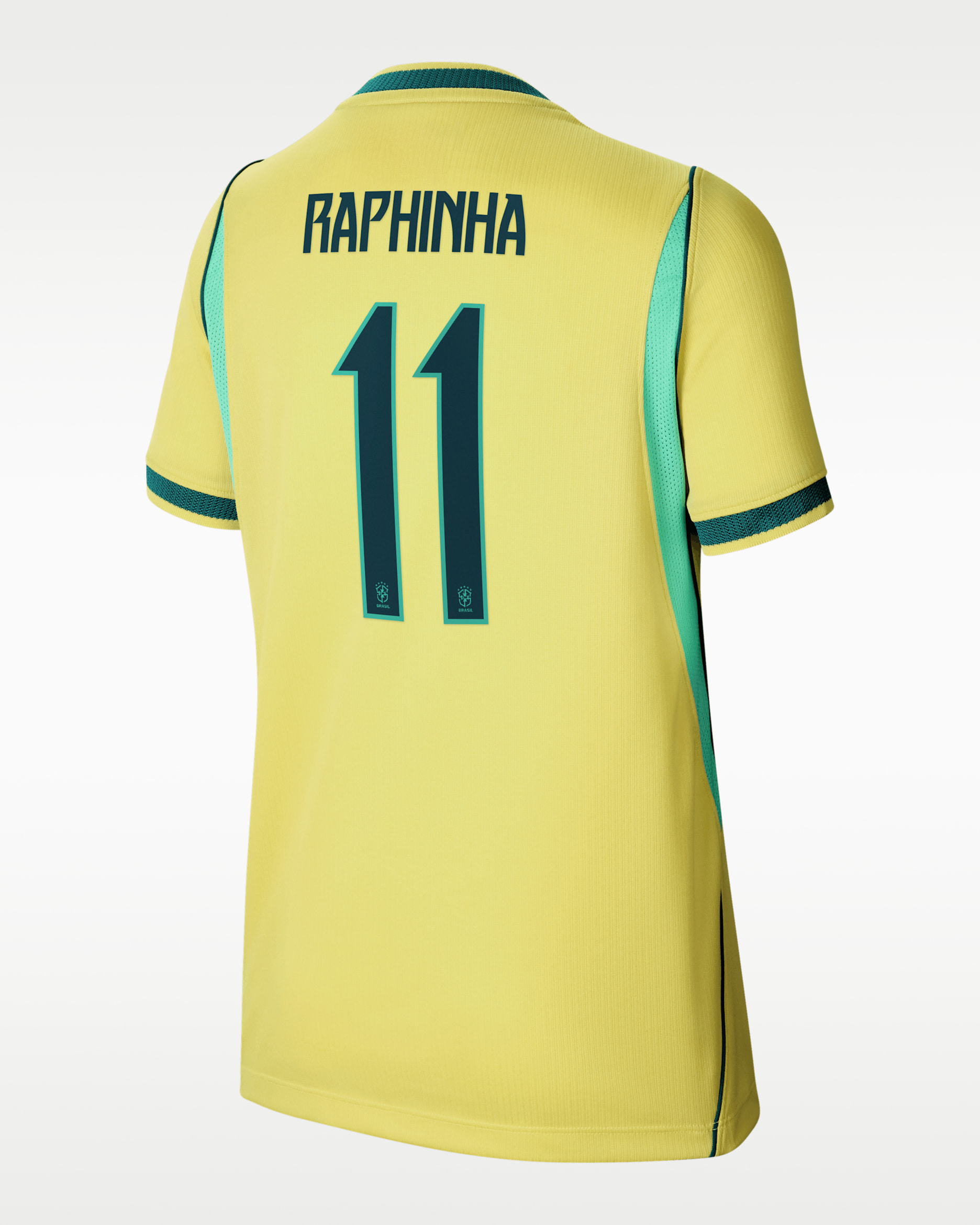 Raphinha Brazil National Team 2026 Stadium Home Big Kids' Nike Dri-FIT Soccer Jersey - Canary/Light Menta/Geode Teal