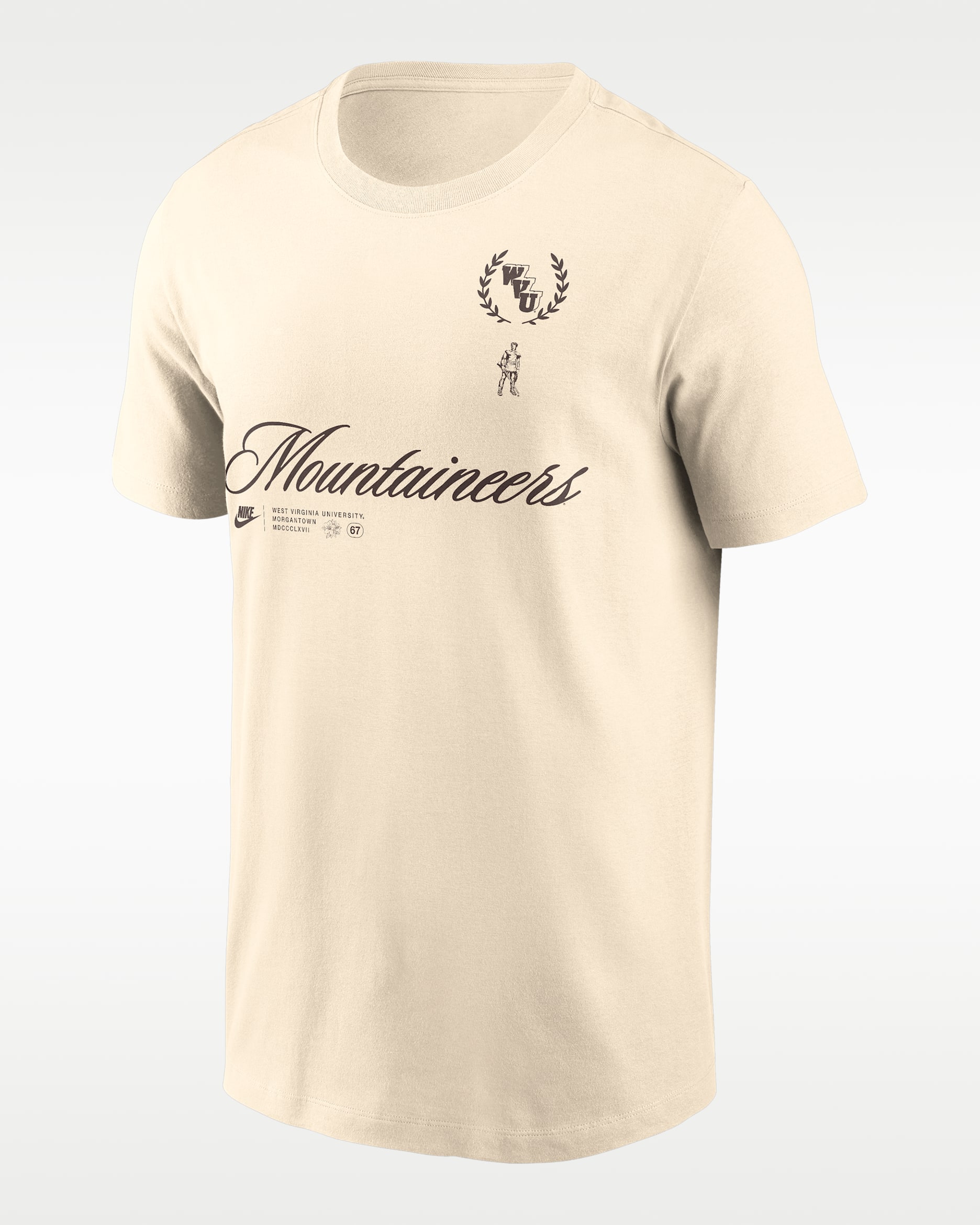 West Virginia Script Men's Nike College T-Shirt - Natural